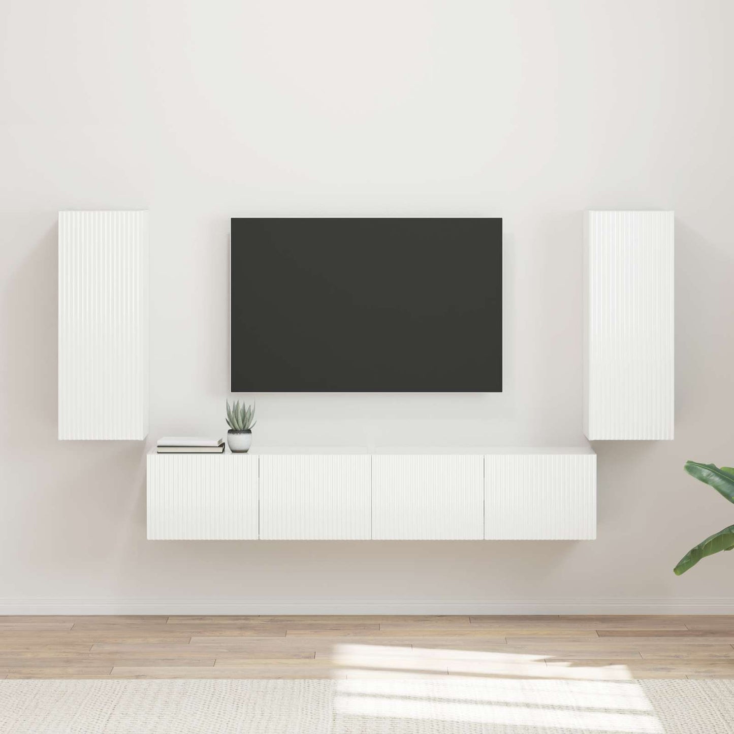 Tv vægskab sæt Vægmonteret 4 pcs Høj gloss hvid Konstrueret træ