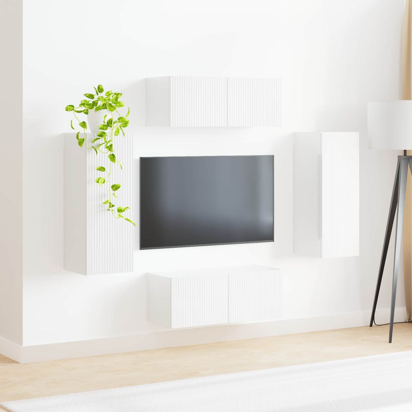 Tv vægskab sæt Vægmonteret 4 pcs Høj gloss hvid Konstrueret træ