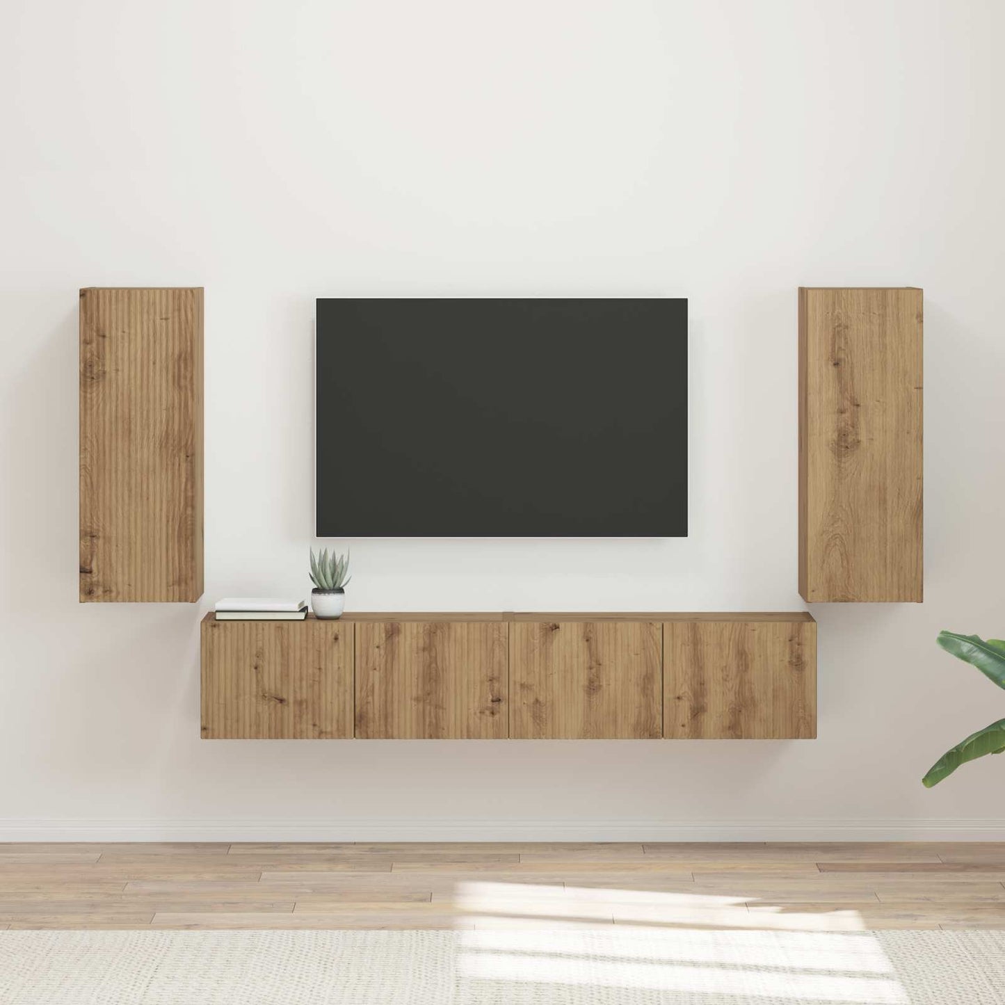 Tv vægskab sæt 4 pcs Artisan Egetræ Konstrueret træ