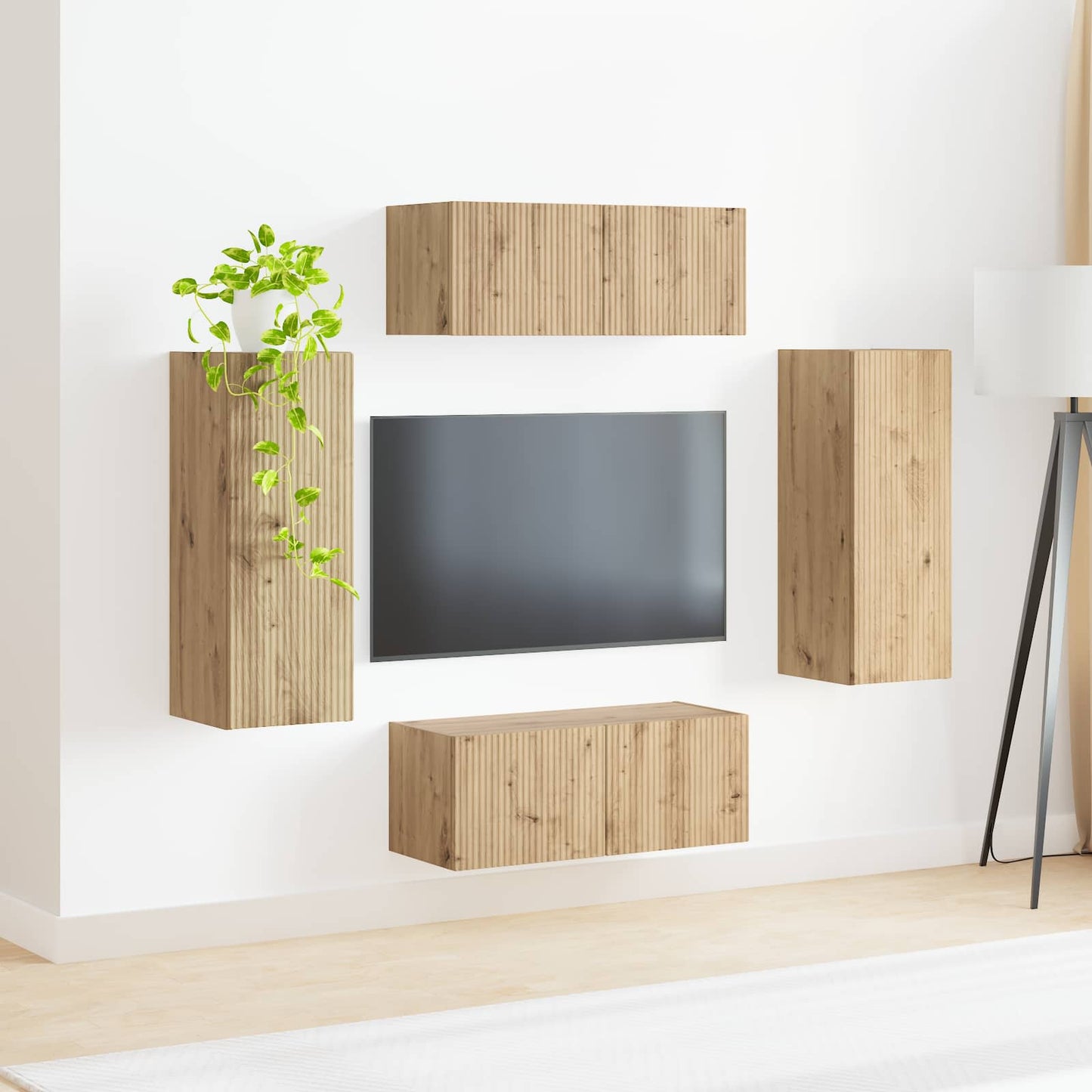 Tv vægskab sæt 4 pcs Artisan Egetræ Konstrueret træ