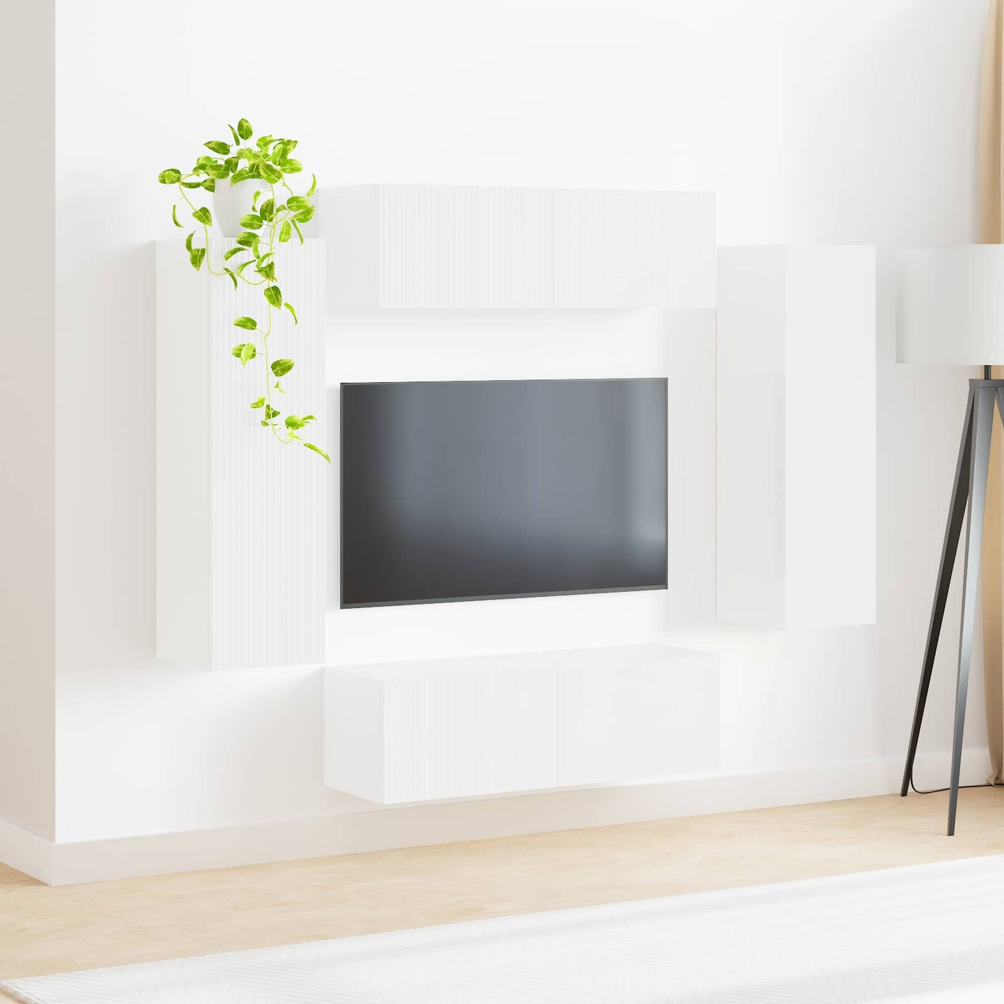 Tv vægskab sæt 4 stk. Hvid Konstrueret træ