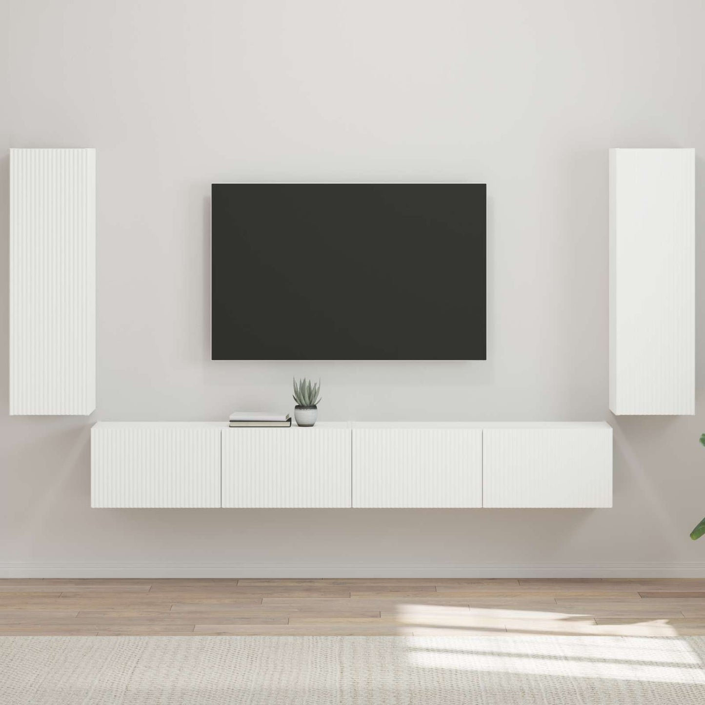 Tv vægskab sæt Vægmonteret 4 pcs Høj gloss hvid Konstrueret træ