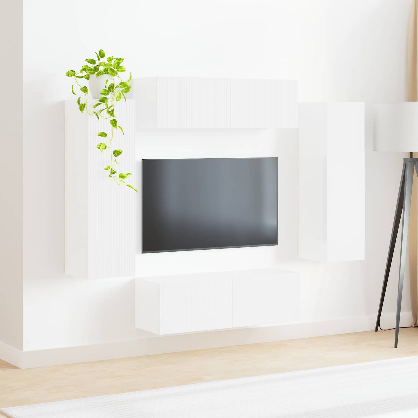 Tv vægskab sæt Vægmonteret 4 pcs Høj gloss hvid Konstrueret træ