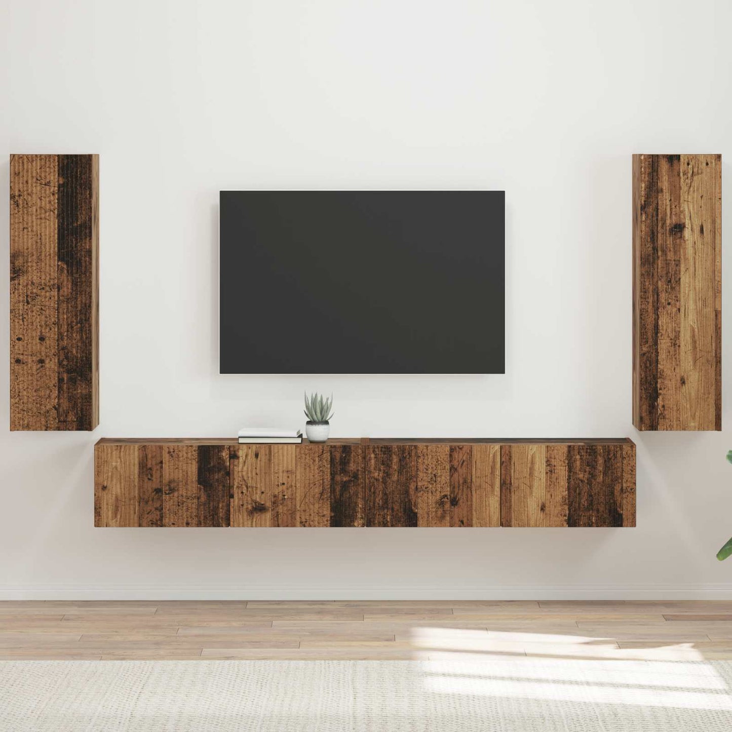 Tv vægskab sæt 4 pcs 29,5 x 31 x 100 cm Gammelt træ