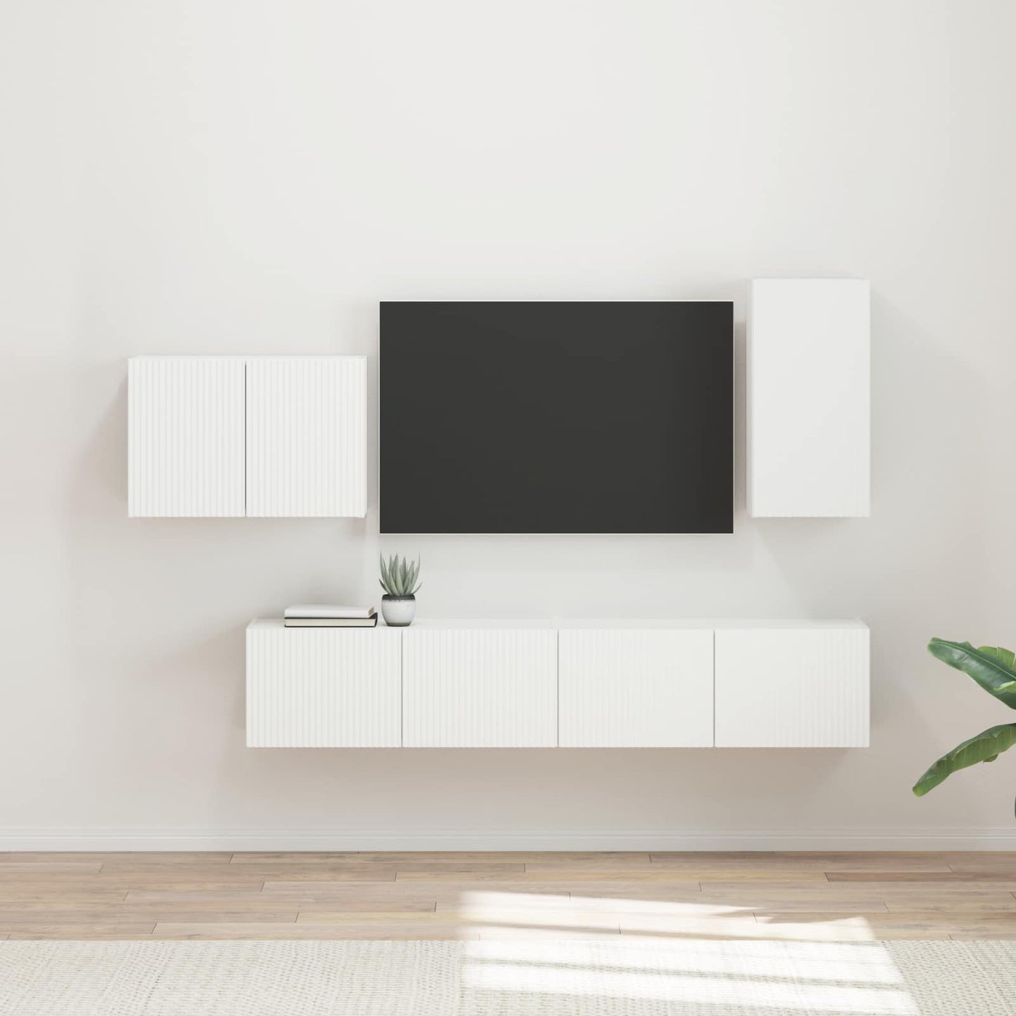 Tv vægskab sæt Vægmonteret 4 pcs Hvid Konstrueret træ