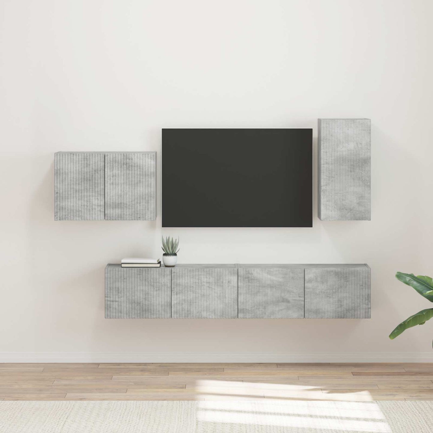 Tv vægskab sæt Vægmonteret 4 pcs Beton Grå Konstrueret træ