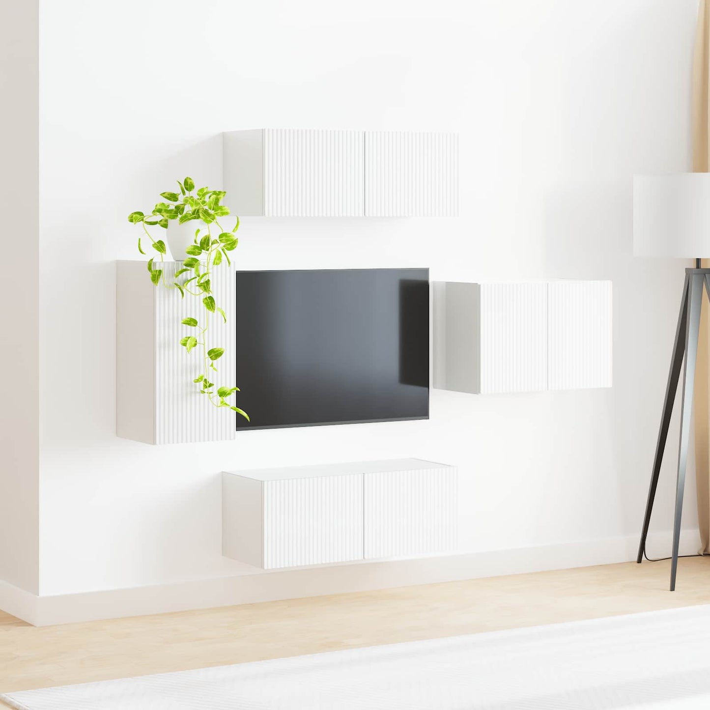Tv vægskab sæt Vægmonteret 4 pcs Høj gloss hvid Konstrueret træ