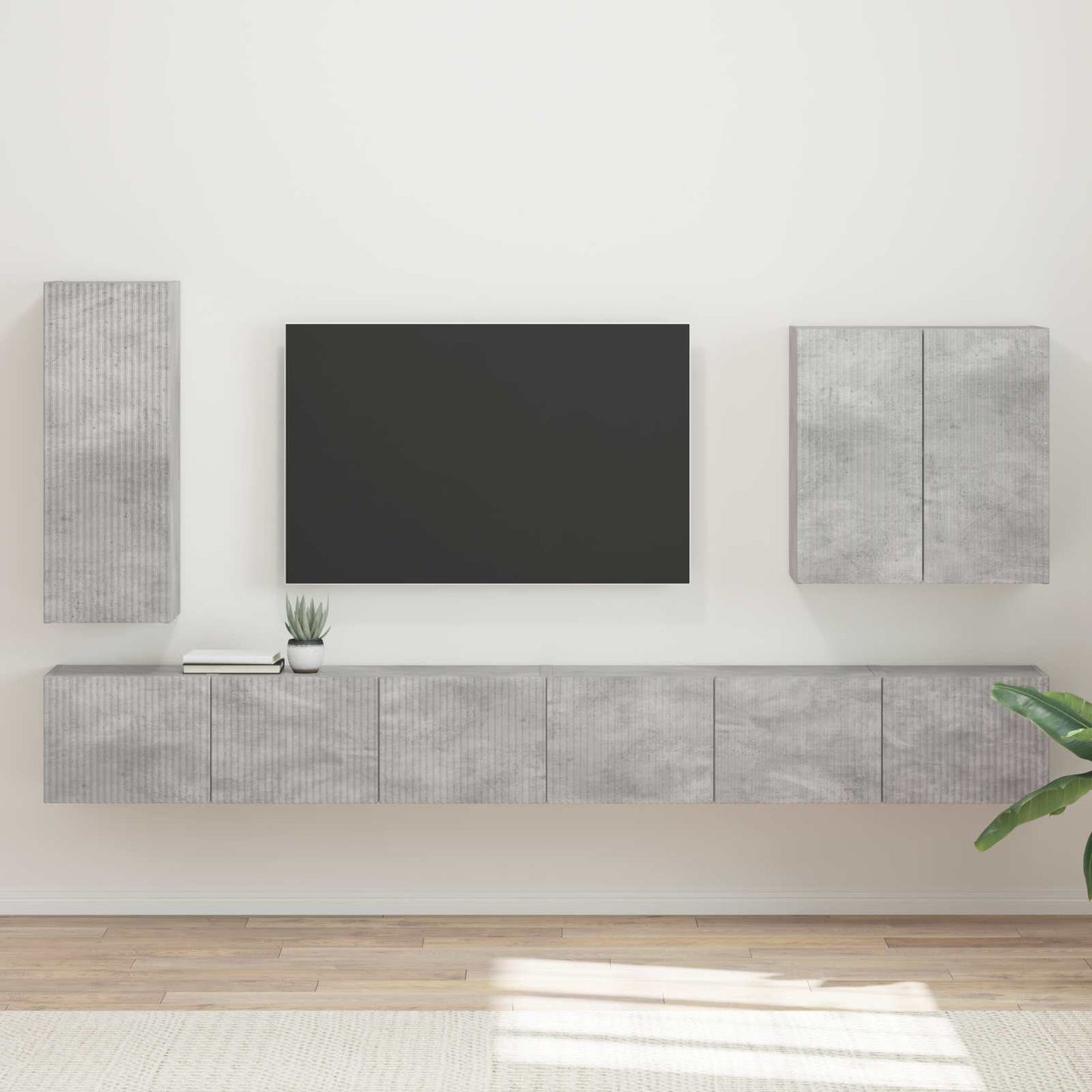 Tv vægskab sæt Vægmonteret 6 pcs Beton Grå