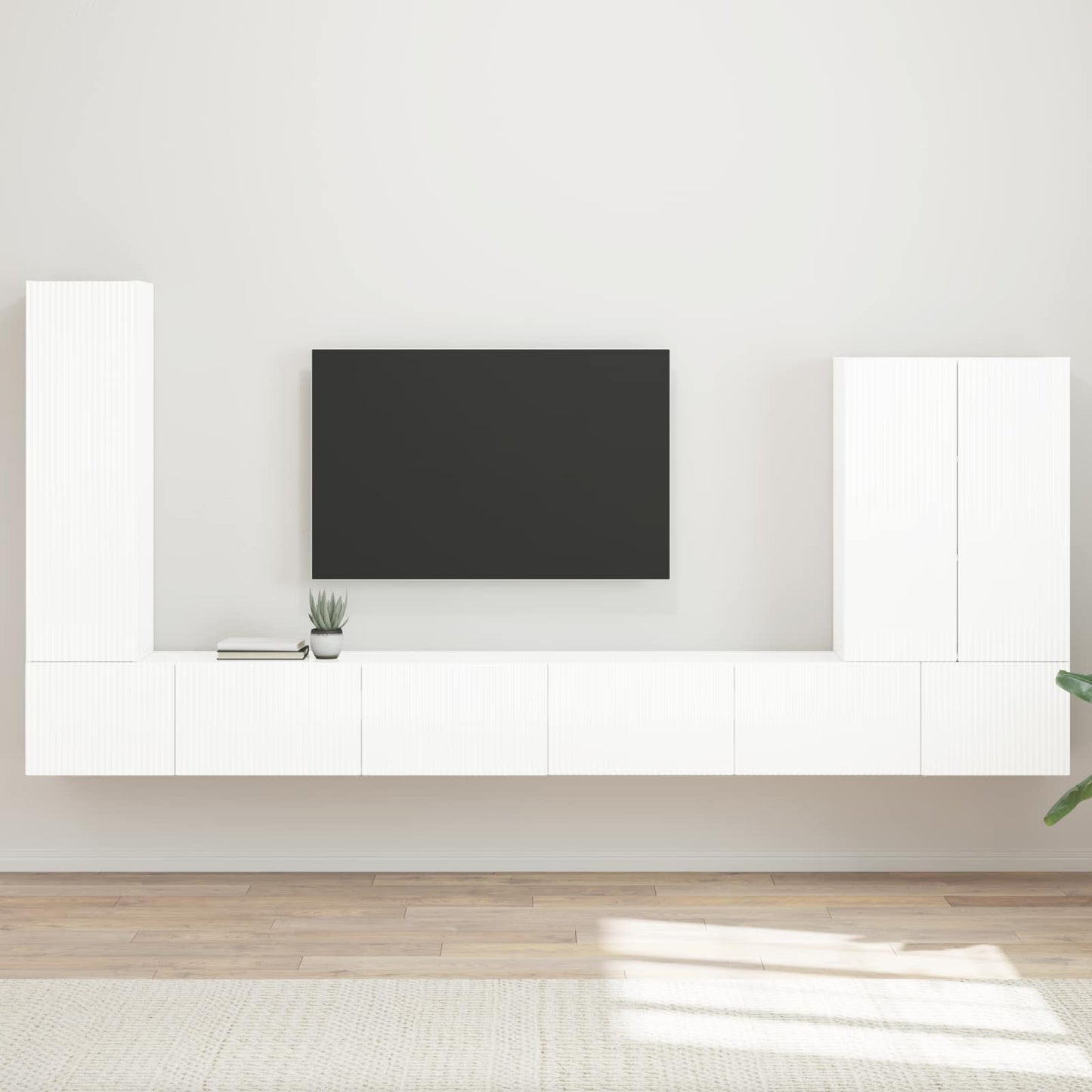 Tv vægskab sæt Vægmonteret 6 pcs Høj gloss hvid