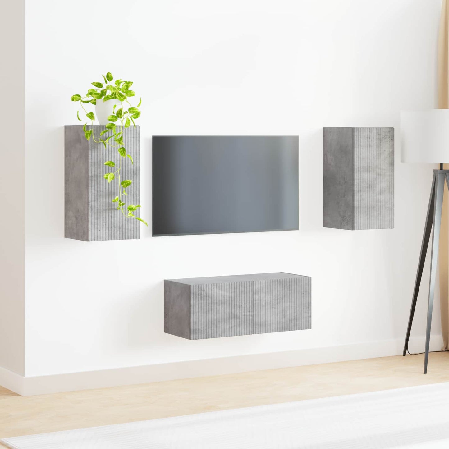 TV-møbelsæt Vægmonteret 2 pcs Beton Grå Konstrueret træ