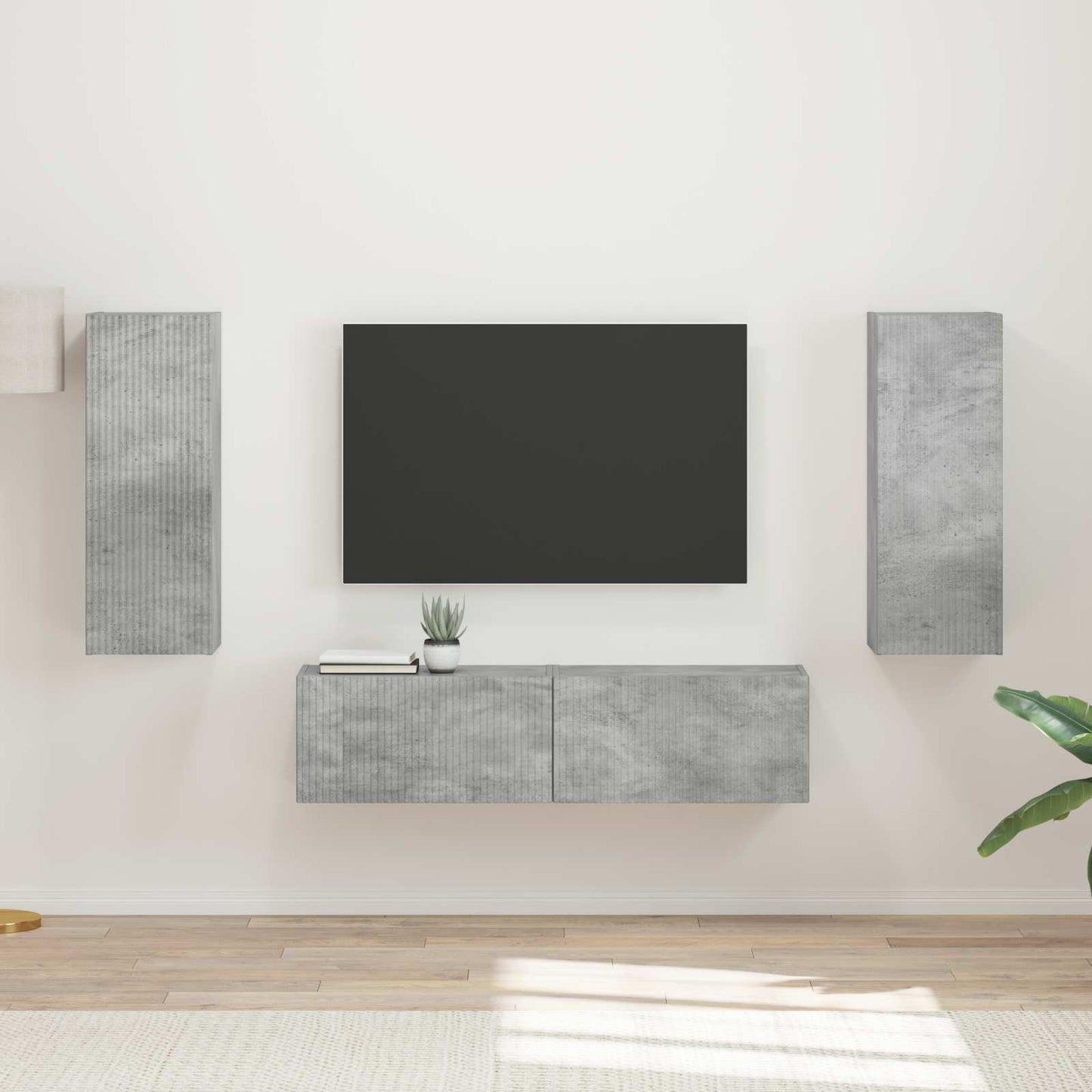 TV-møbelsæt Vægmonteret 2 pcs Beton Grå Konstrueret træ