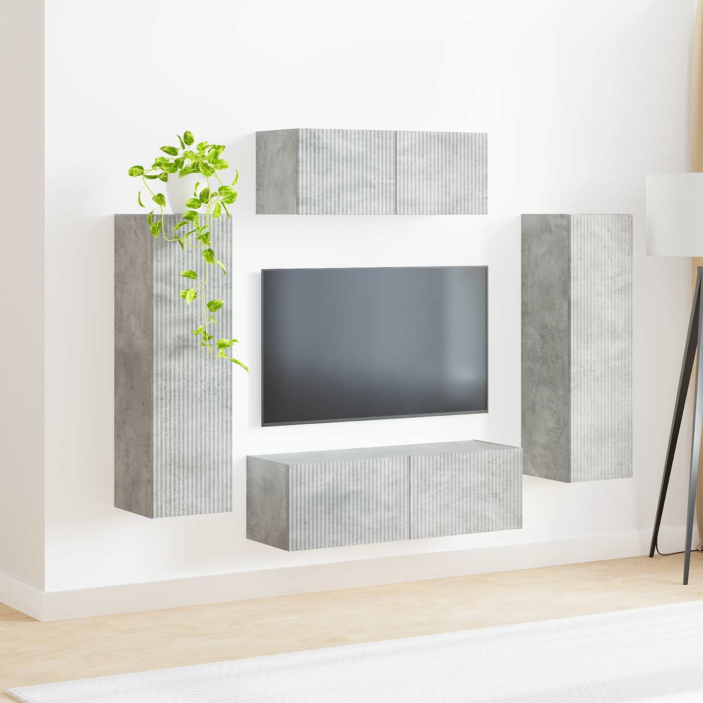 TV-møbelsæt Vægmonteret 3 pcs Beton Grå Konstrueret træ