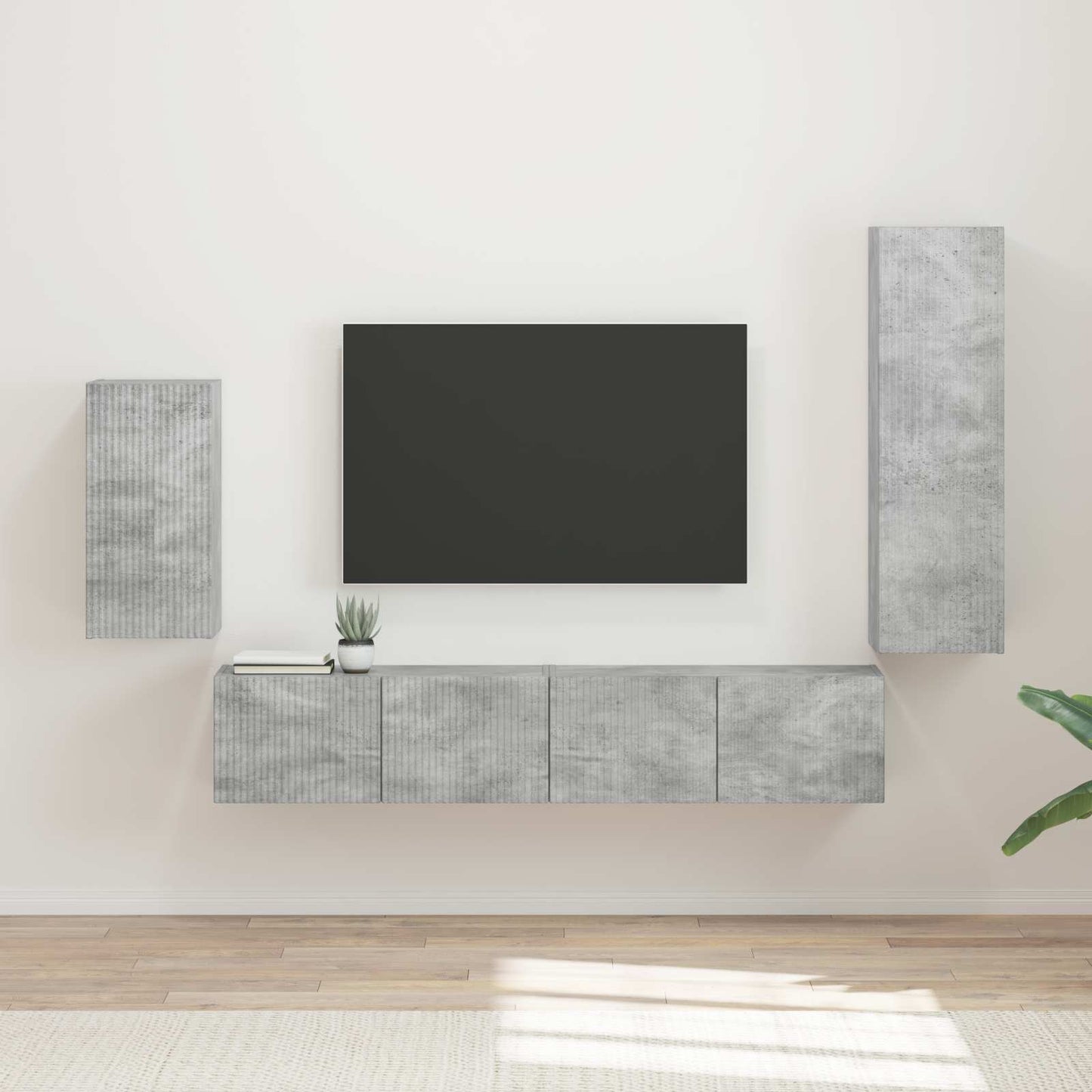 TV-møbelsæt Vægmonteret 4 pcs Beton Grå Konstrueret træ