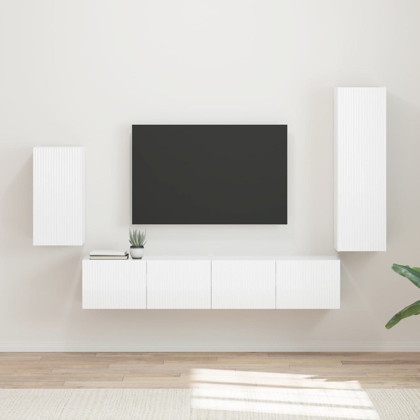 TV-møbelsæt Vægmonteret 4 pcs Høj gloss hvid Konstrueret træ