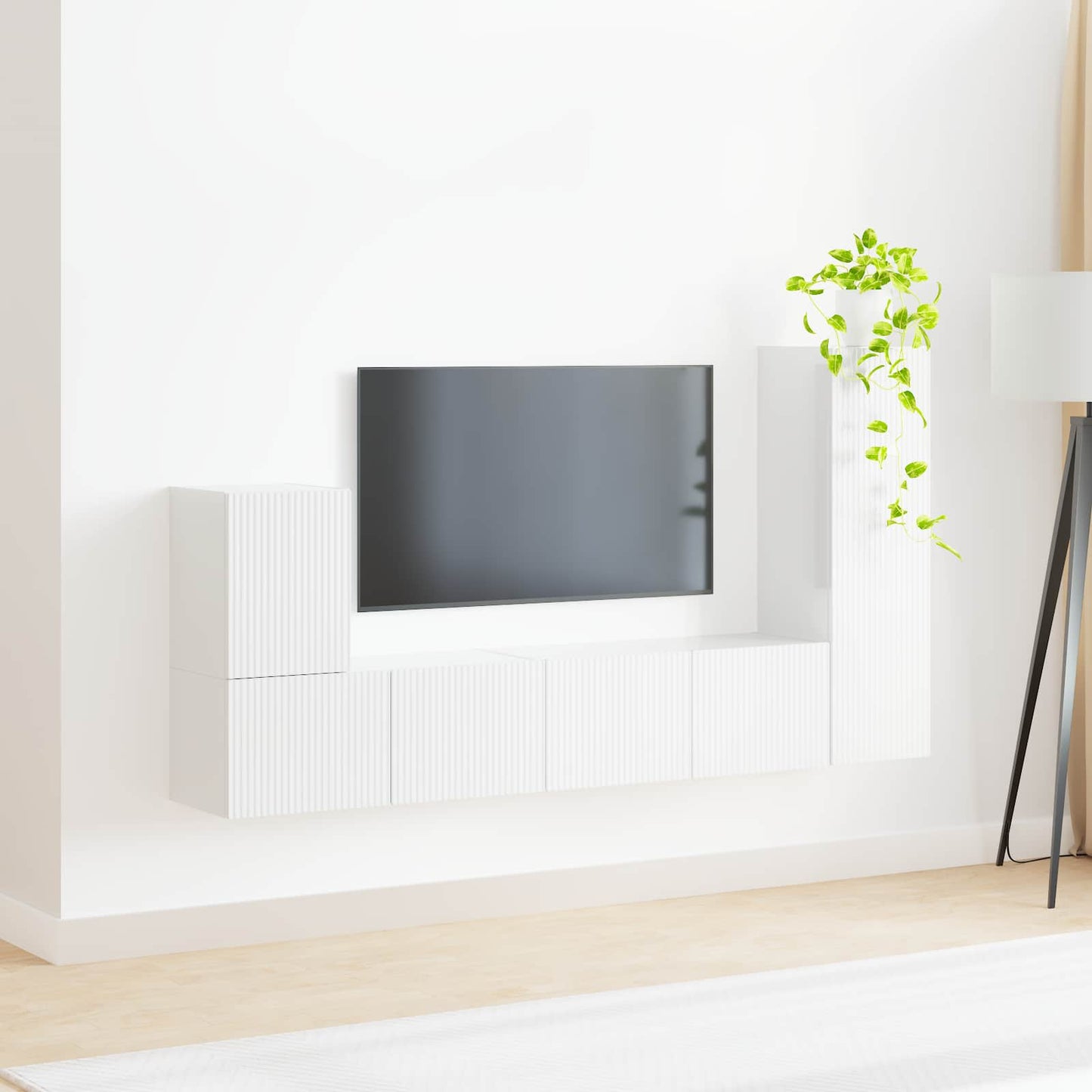 TV-møbelsæt Vægmonteret 3 pcs Høj gloss hvid Konstrueret træ