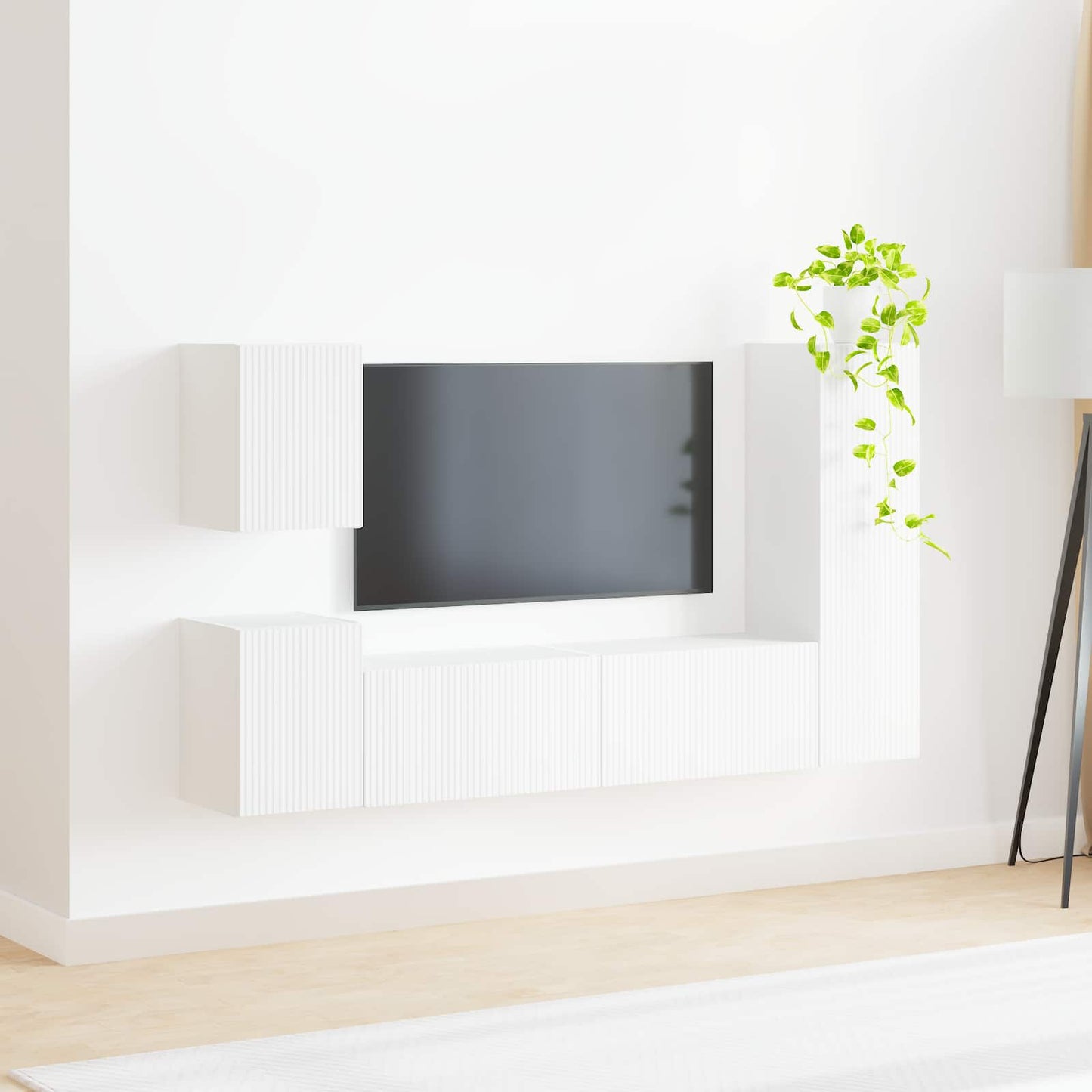 TV-møbelsæt Vægmonteret 4 pcs Hvid Konstrueret træ