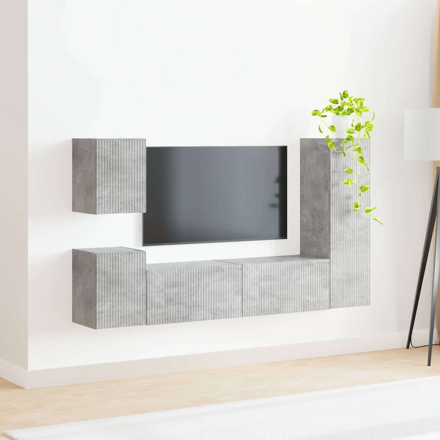 TV-møbelsæt Vægmonteret 4 pcs Beton Grå Konstrueret træ