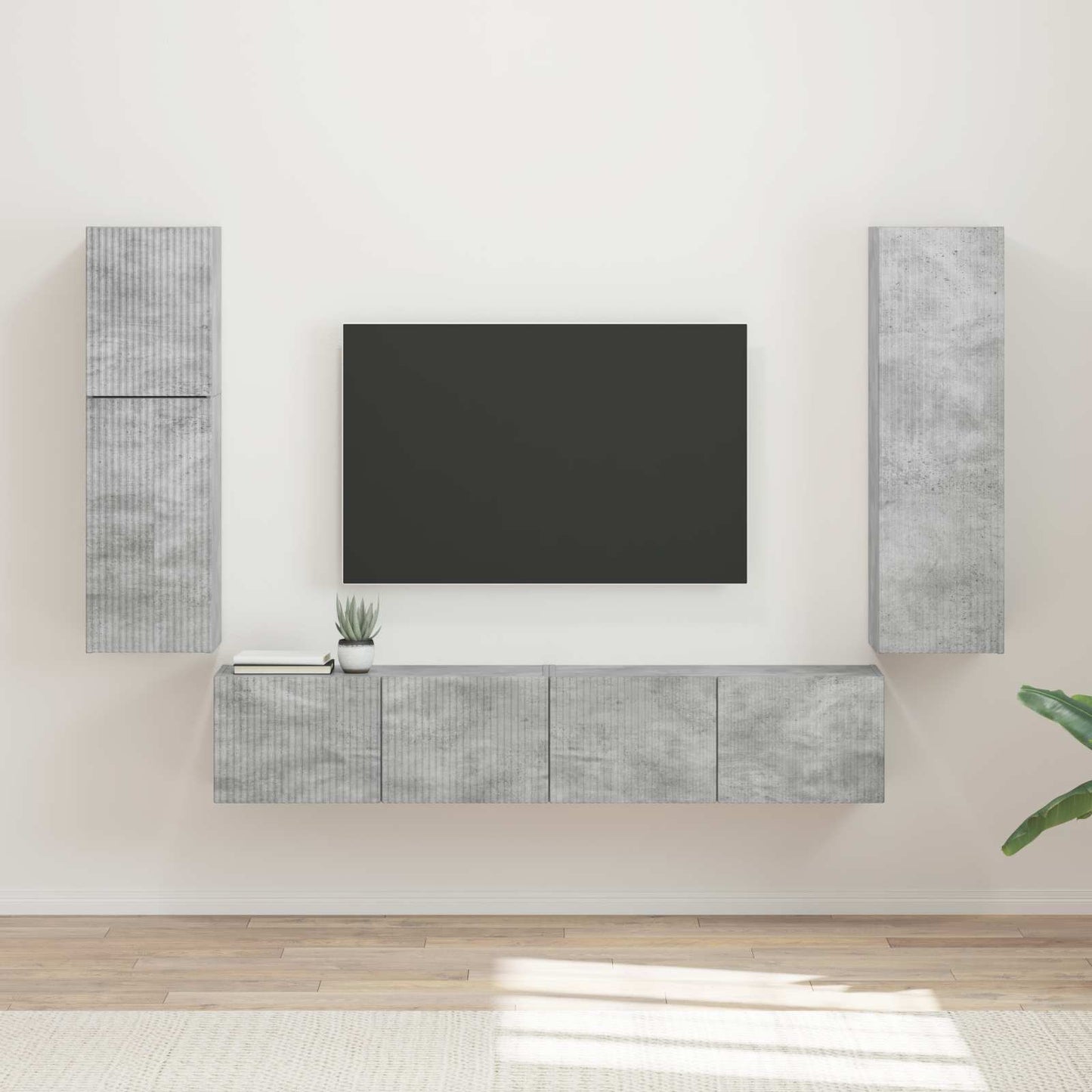 TV-møbelsæt Vægmonteret 4 pcs Beton Grå Konstrueret træ