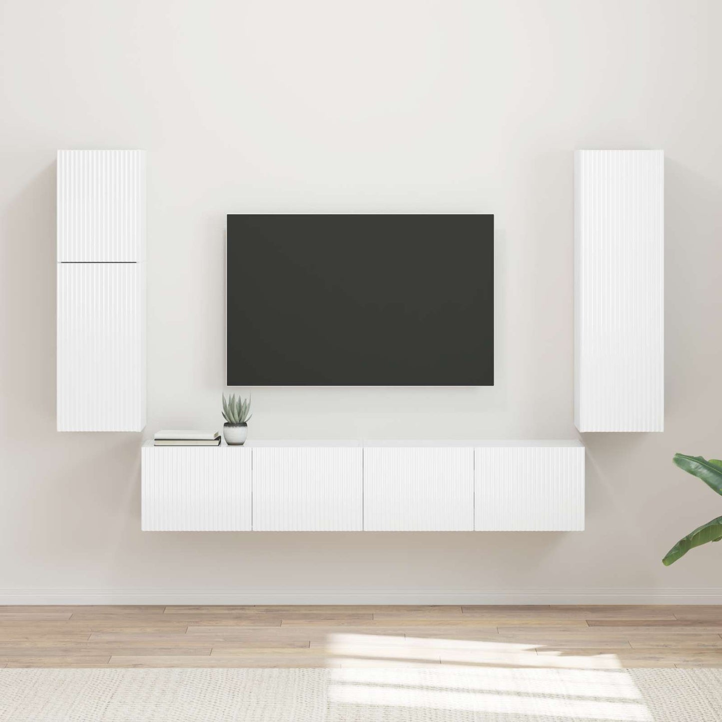 TV-møbelsæt Vægmonteret 4 pcs Høj gloss hvid Konstrueret træ