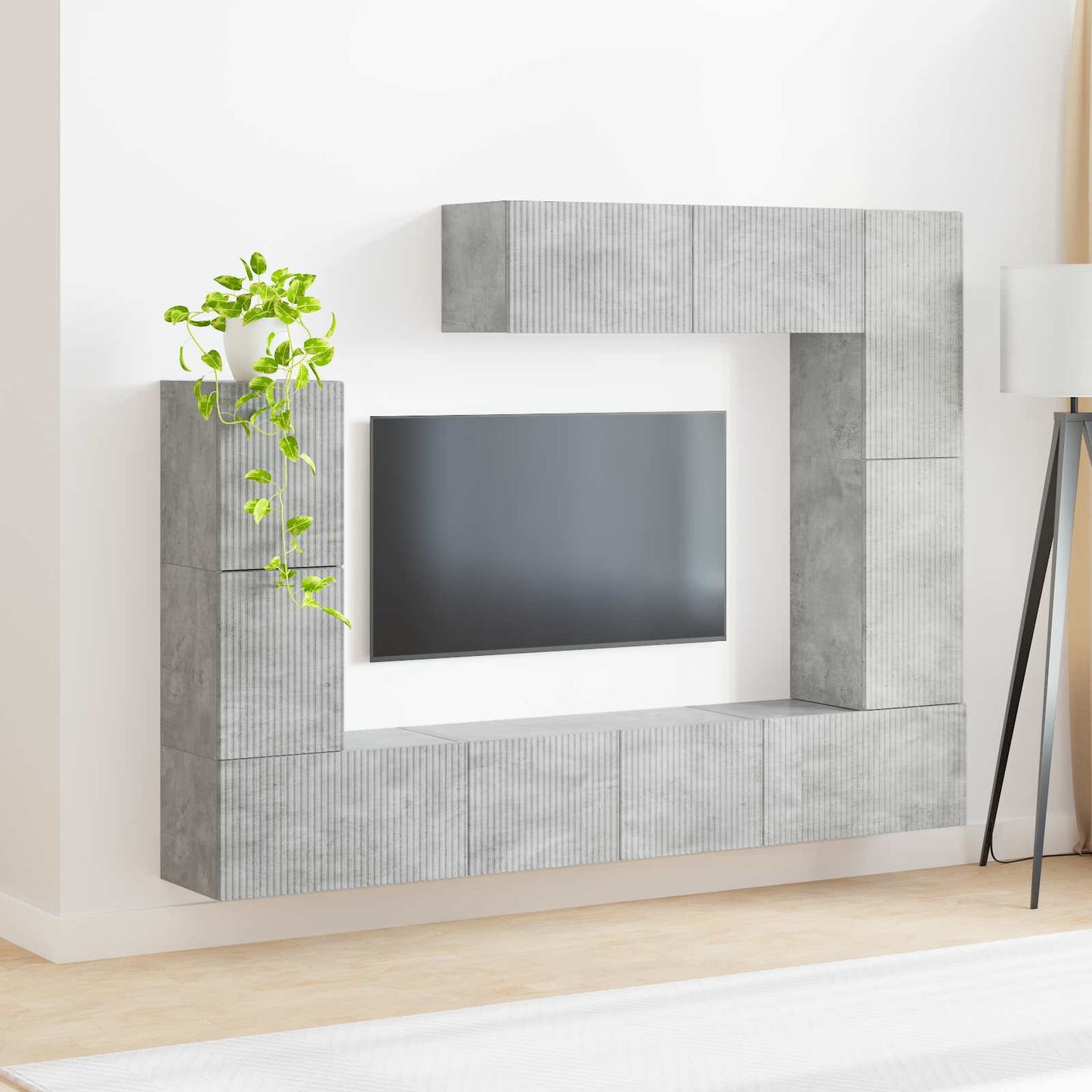 TV-møbelsæt Vægmonteret 5 pcs Beton Grå Konstrueret træ