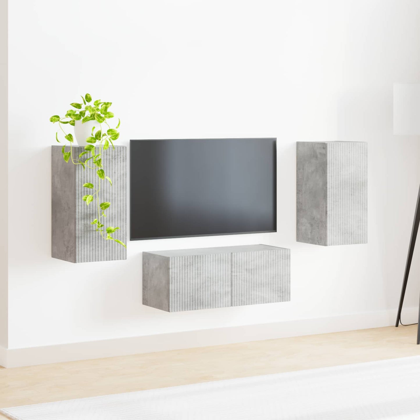 TV-møbelsæt Vægmonteret 6 pcs Beton Grå Konstrueret træ