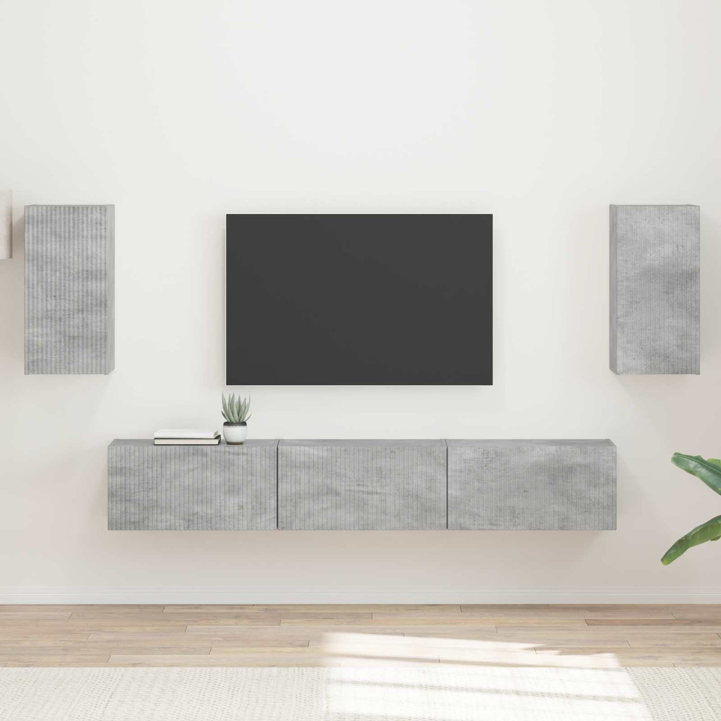TV-møbelsæt Vægmonteret 5 pcs Beton Grå Konstrueret træ