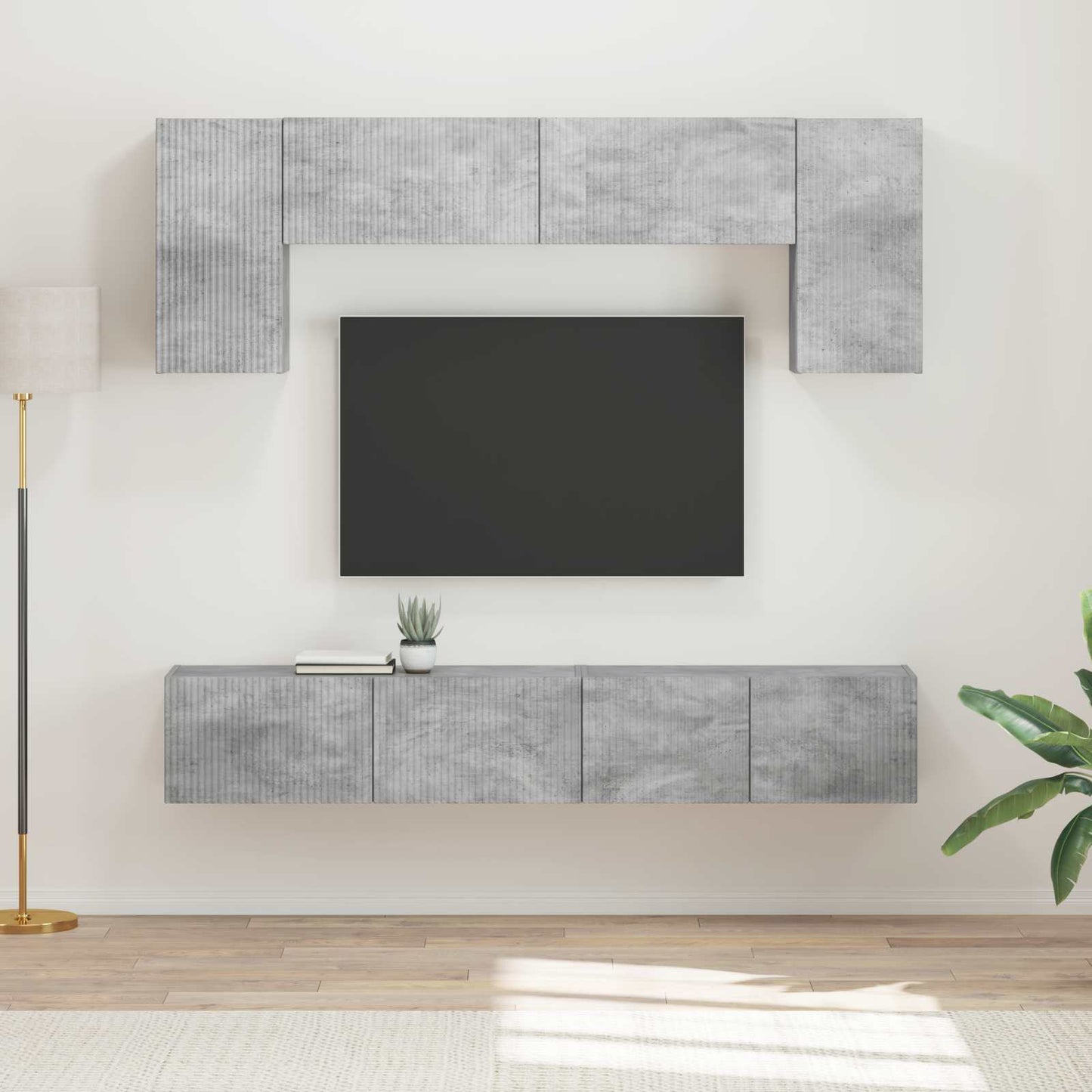TV-møbelsæt Vægmonteret 4 pcs Beton Grå Konstrueret træ