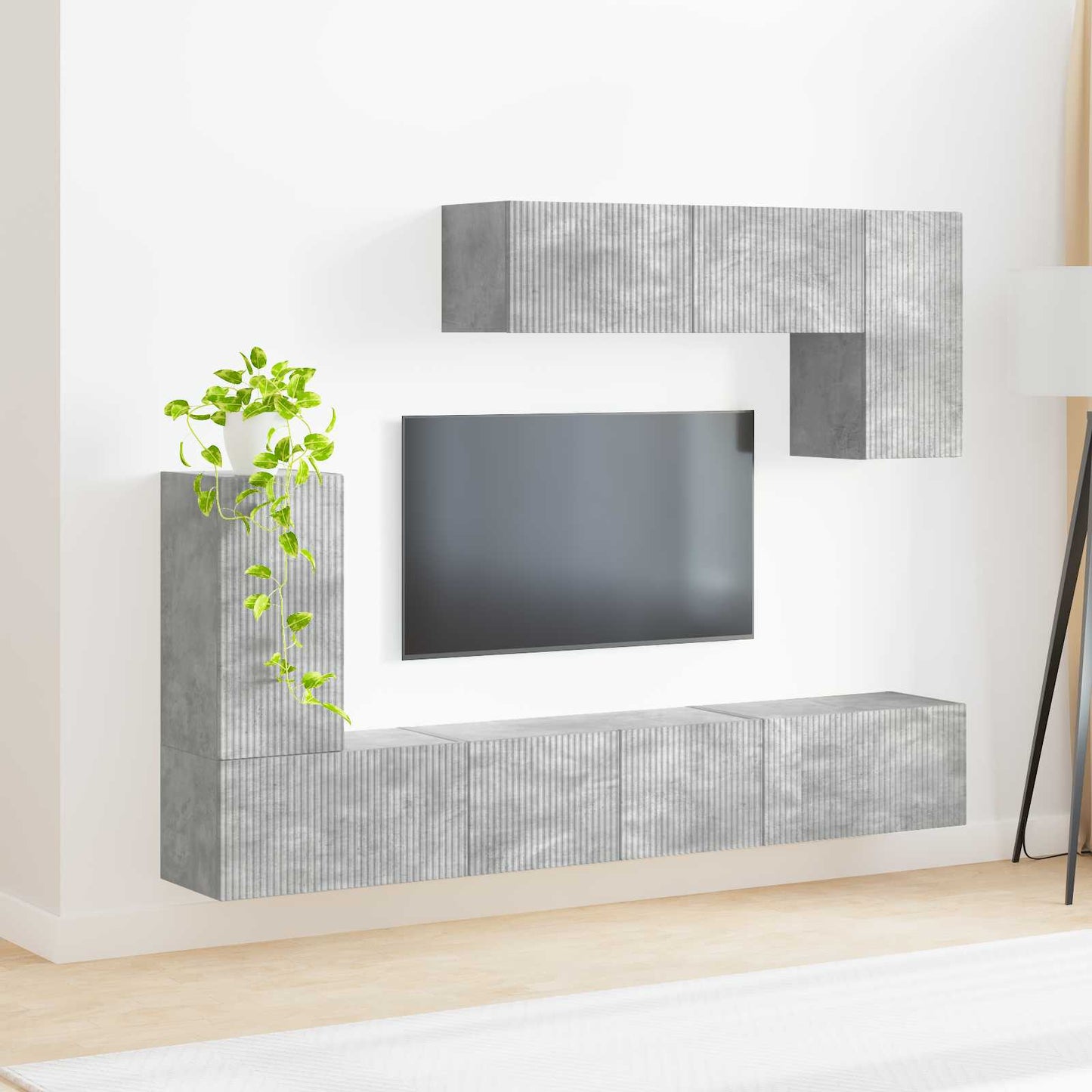 TV-møbelsæt Vægmonteret 4 pcs Beton Grå Konstrueret træ