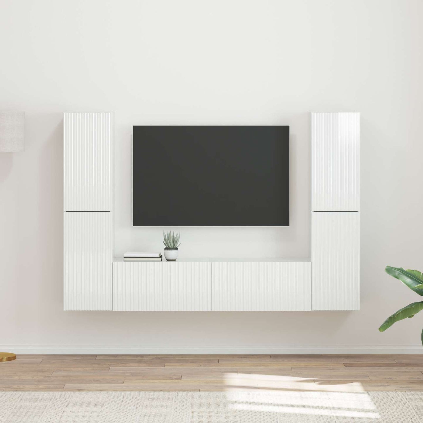 TV-møbelsæt 6 pcs Høj gloss hvid Konstrueret træ