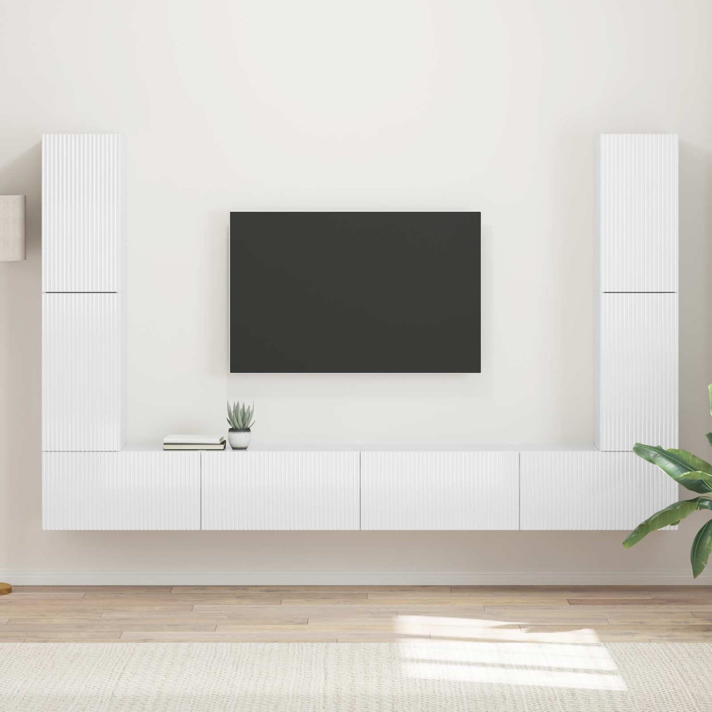 TV-møbelsæt 8 pcs Høj gloss hvid Konstrueret træ