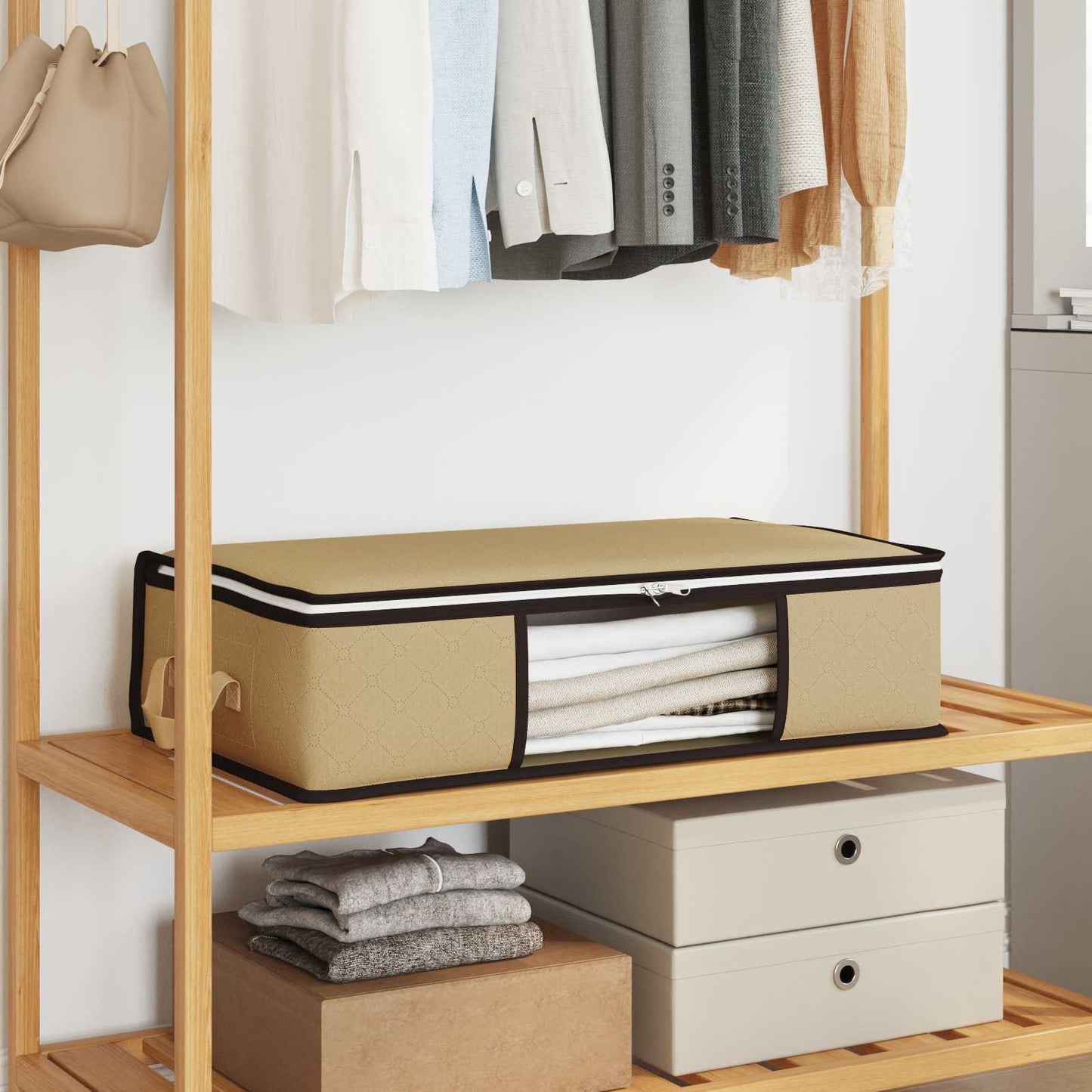 Opbevaringskasse med gennemsigtig sidevindue 2 pcs Cremefarvet
