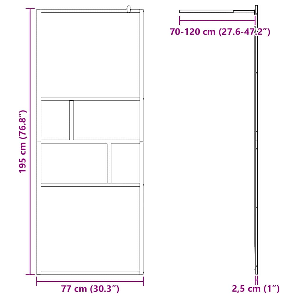 Walk-in brusevæg Sort 80 x 195 x 0.5 cm Glas og Aluminium
