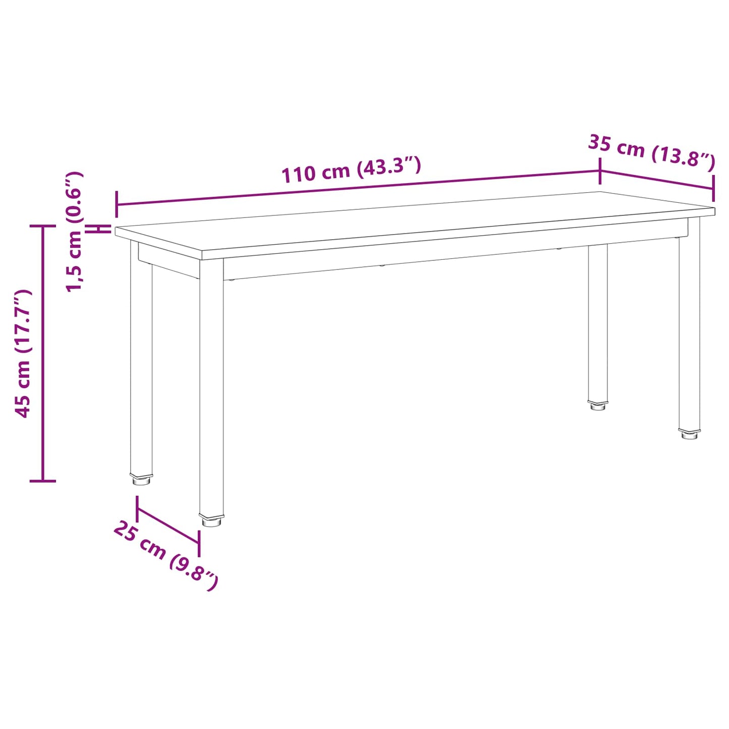 bænk Sonoma 110 x 35 x 45 cm Konstrueret træ