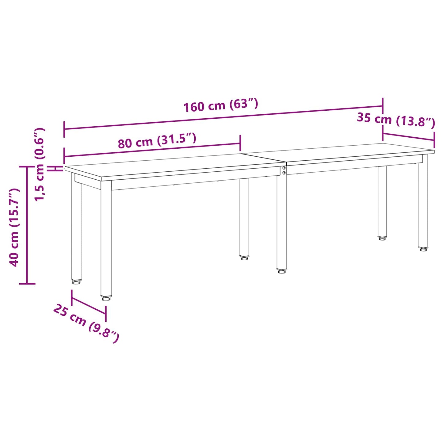 bænk Artisan eg 160 x 35 x 45 cm Konstrueret træ