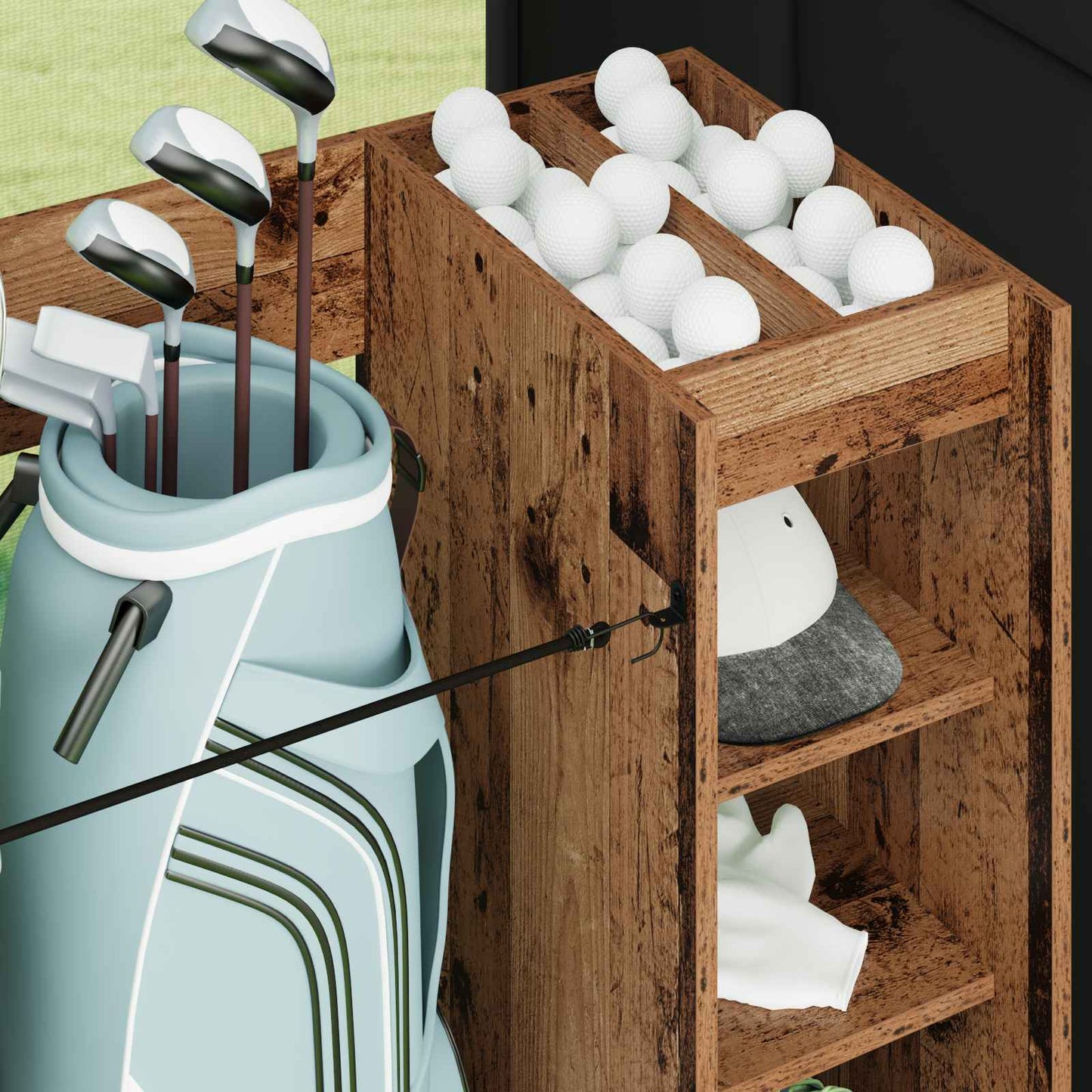 Golf Skab med hjul Ensfarvet Gammelt træ 90 x 45 x 98 cm