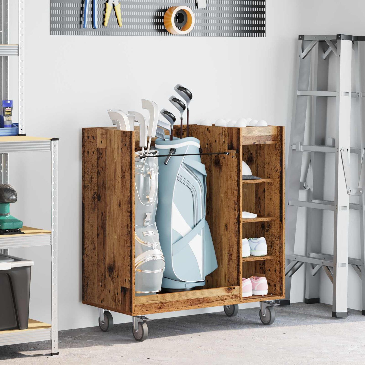 Golf Skab med hjul Ensfarvet Gammelt træ 90 x 45 x 98 cm
