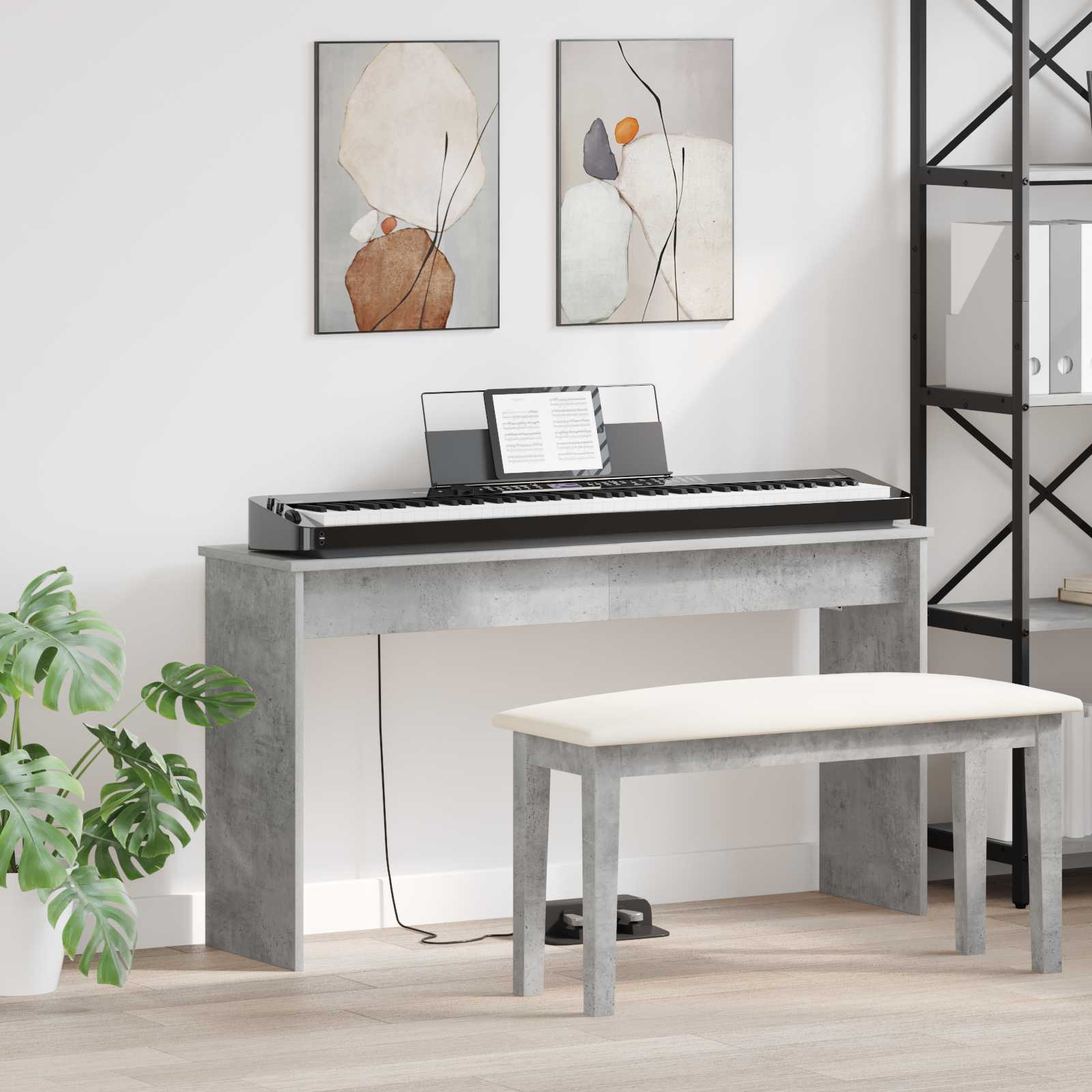 Keyboard Stand Beton Grå 120 x 32 x 64 cm Konstrueret træ billede