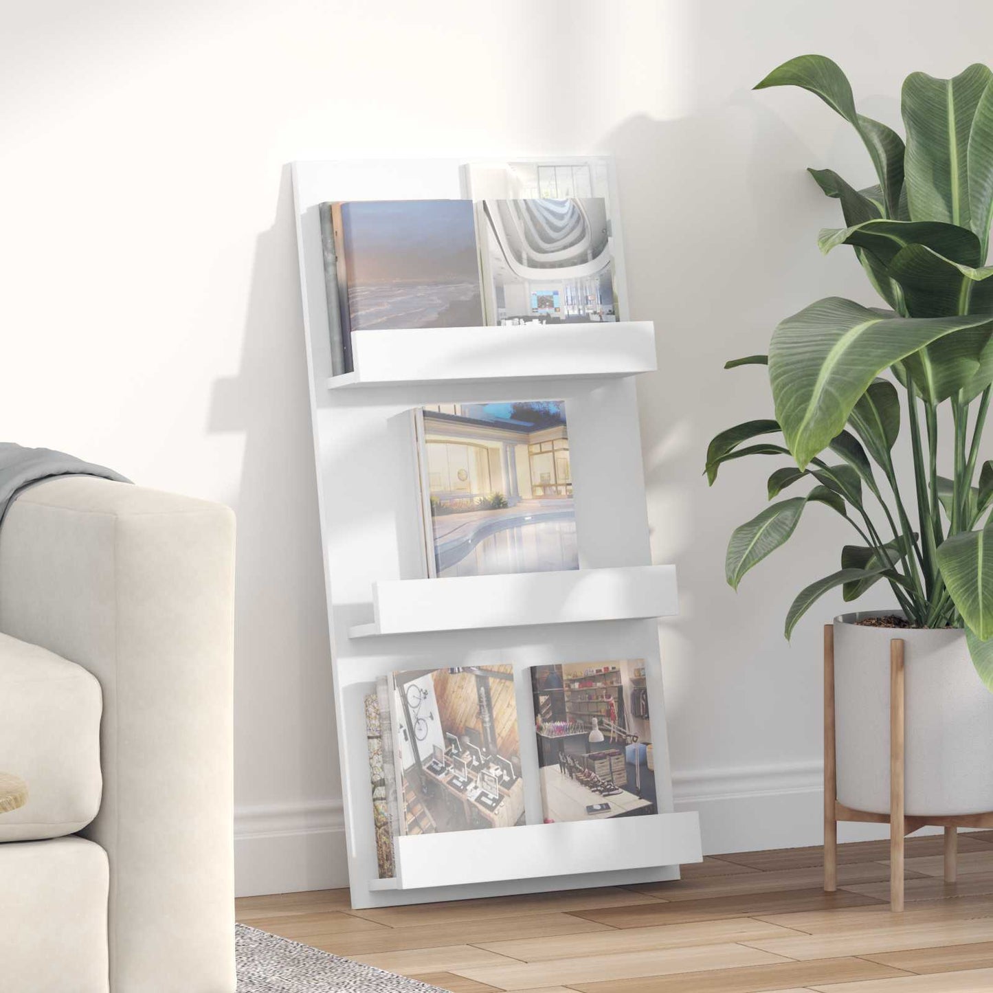 Magasin Rack med hylde Hvid 51 x 11 x 102 cm Konstrueret træ