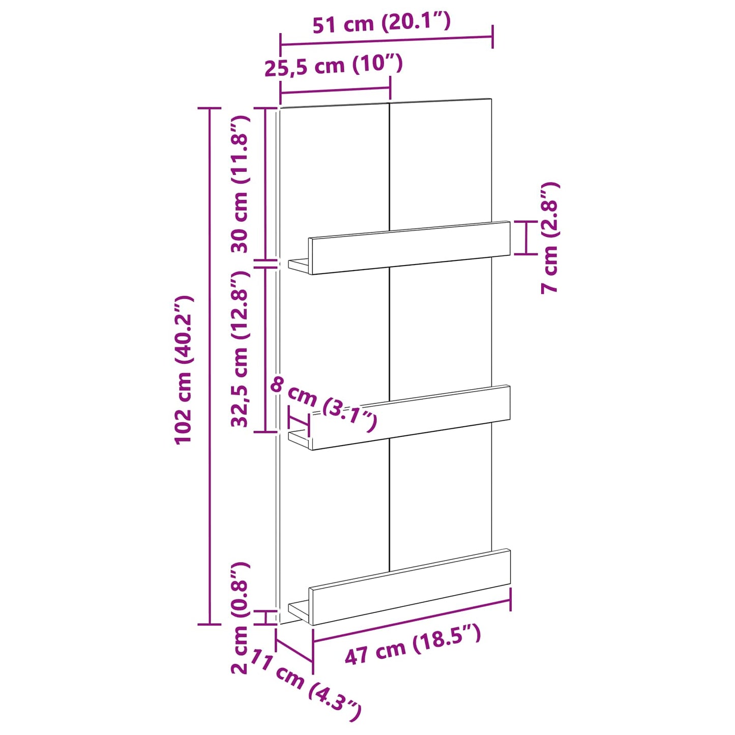 Magasin Rack Artisan Egetræ 51 x 11 x 102 cm Konstrueret træ