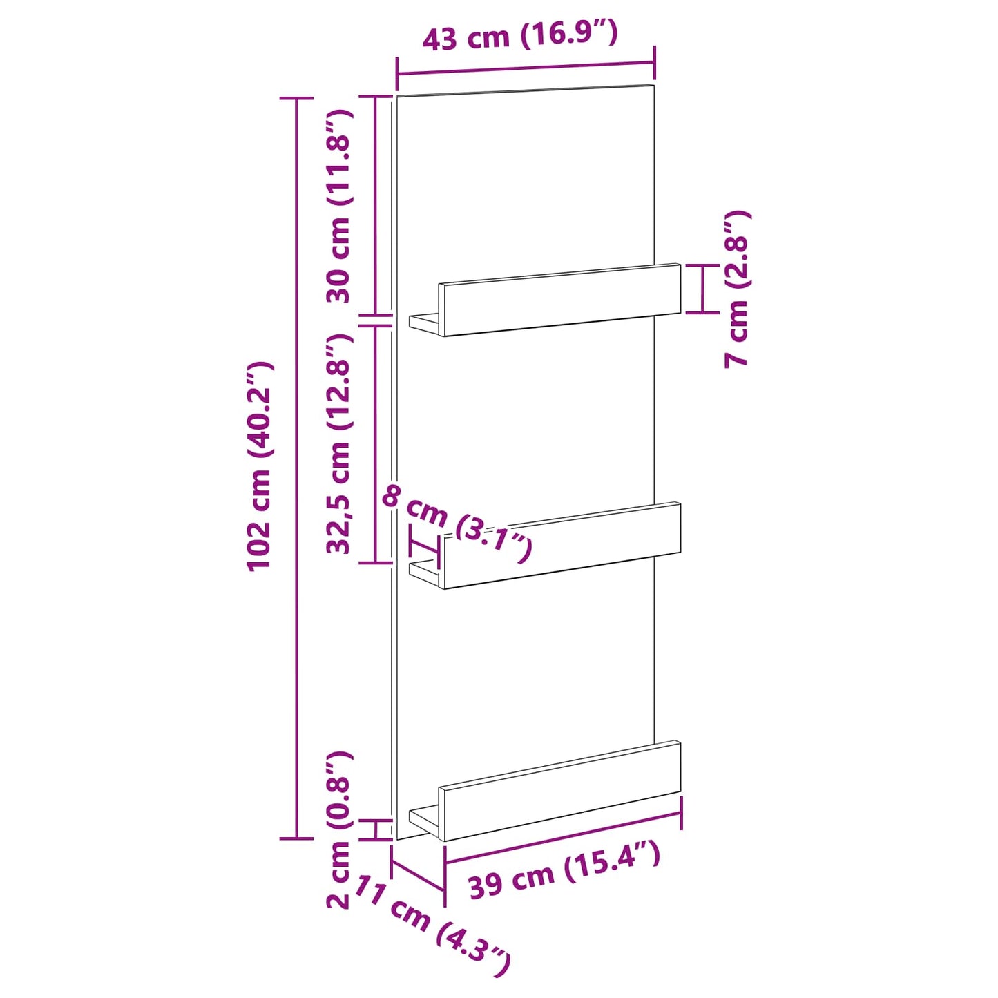 Magasin Rack med hylde Hvid 43 x 11 x 102 cm Konstrueret træ