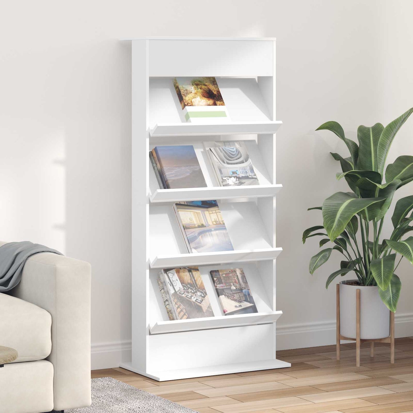 Magasin Rack med hylde Hvid 70 x 41 x 156 cm Konstrueret træ