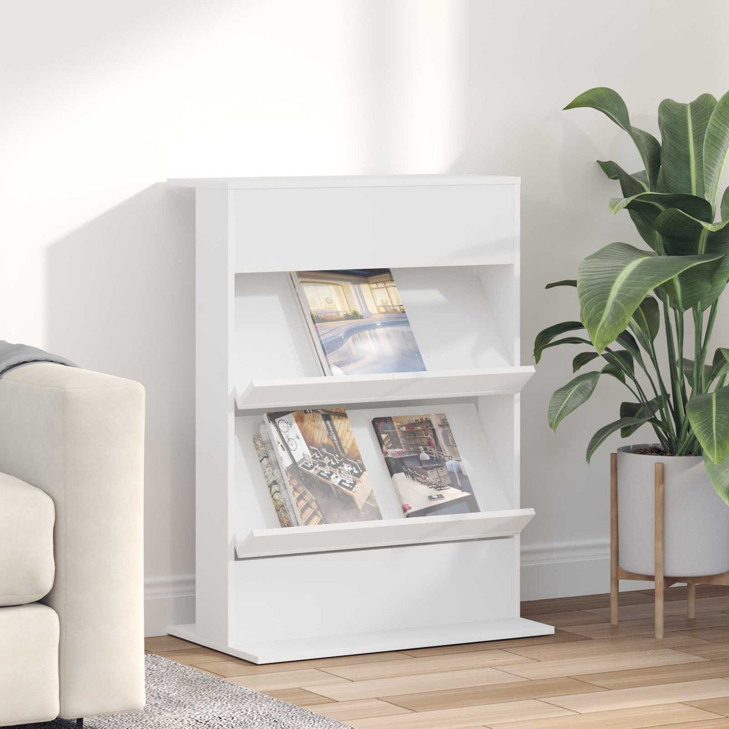 Magasin Rack med hylde Hvid 70 x 41 x 96 cm Konstrueret træ