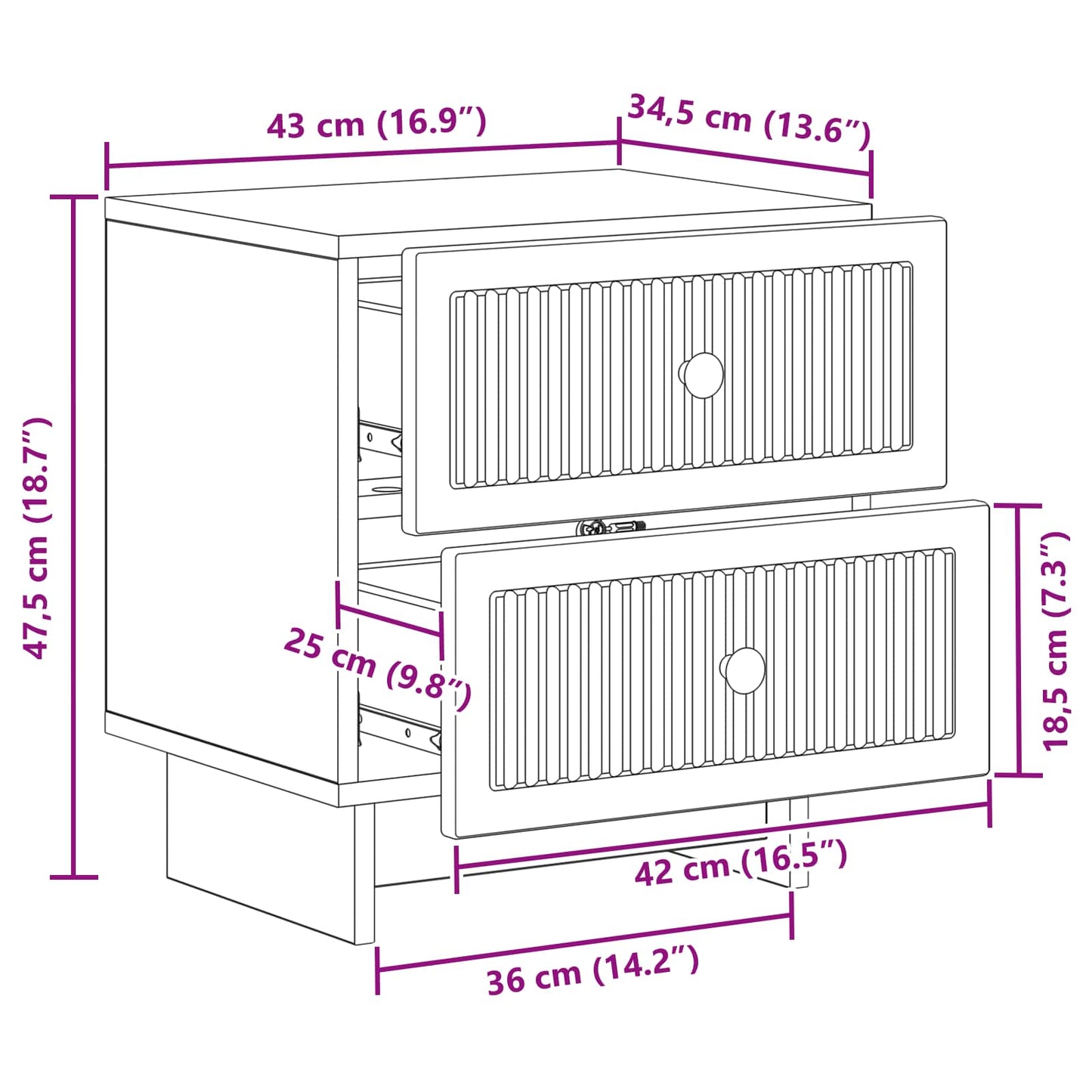 Natskab 2 pcs Betongrå 43 x 34,5 x 47,5 cm Konstrueret træ