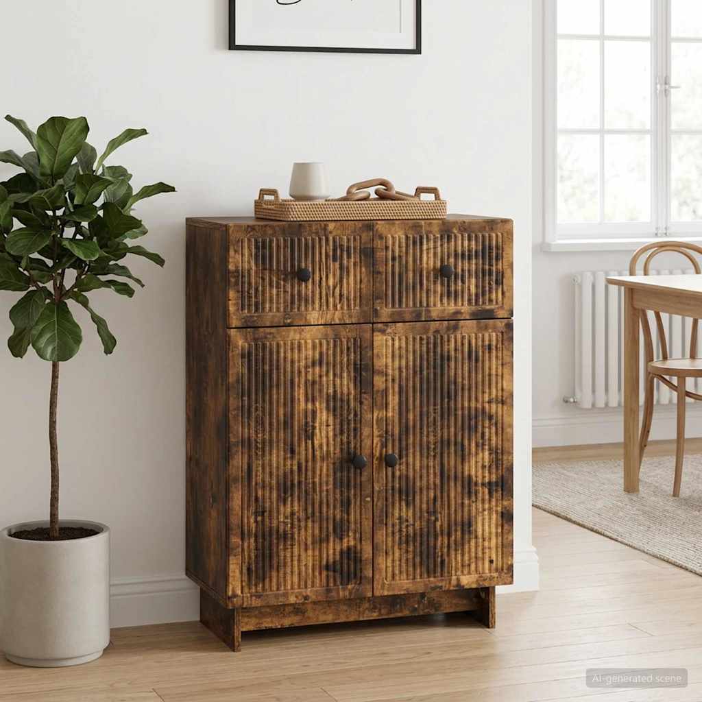 Sideboard med skuffe Røget eg 66 x 34,5 x 90 cm Konstrueret træ
