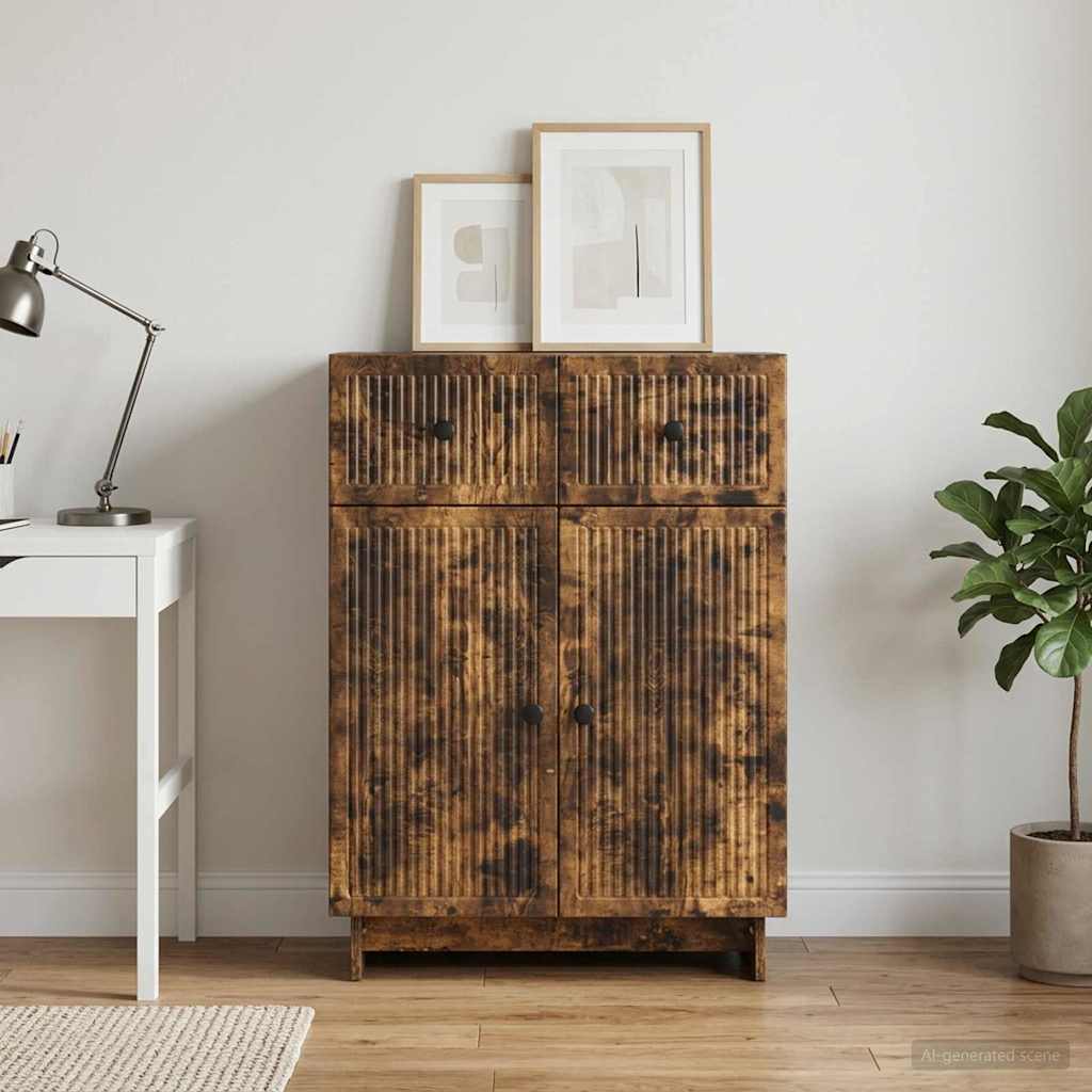 Sideboard med skuffe Røget eg 66 x 34,5 x 90 cm Konstrueret træ