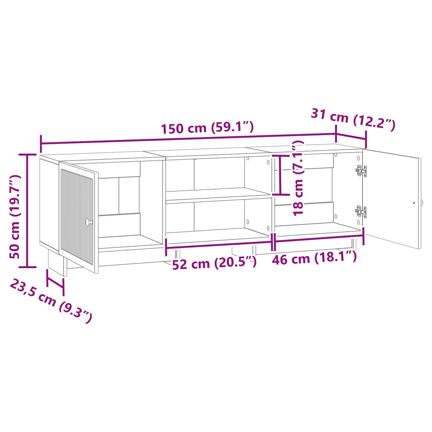 TV-skab Røget Eg 150 x 31 x 50 cm Konstrueret træ