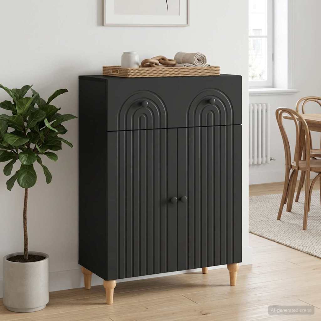 Sideboard med skuffe Sort 66 x 34,5 x 90 cm Konstrueret træ