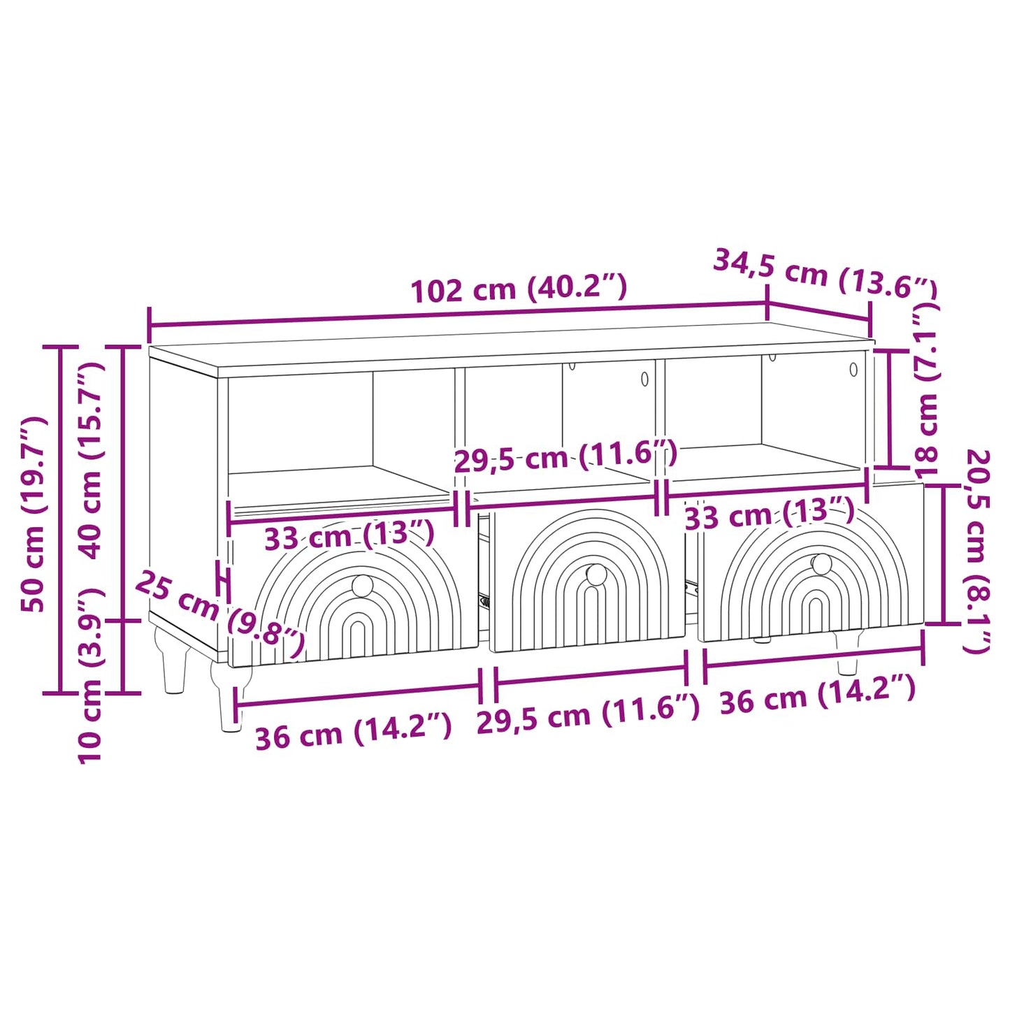 TV-skab Røget Eg 102 x 34,5 x 50 cm Konstrueret træ