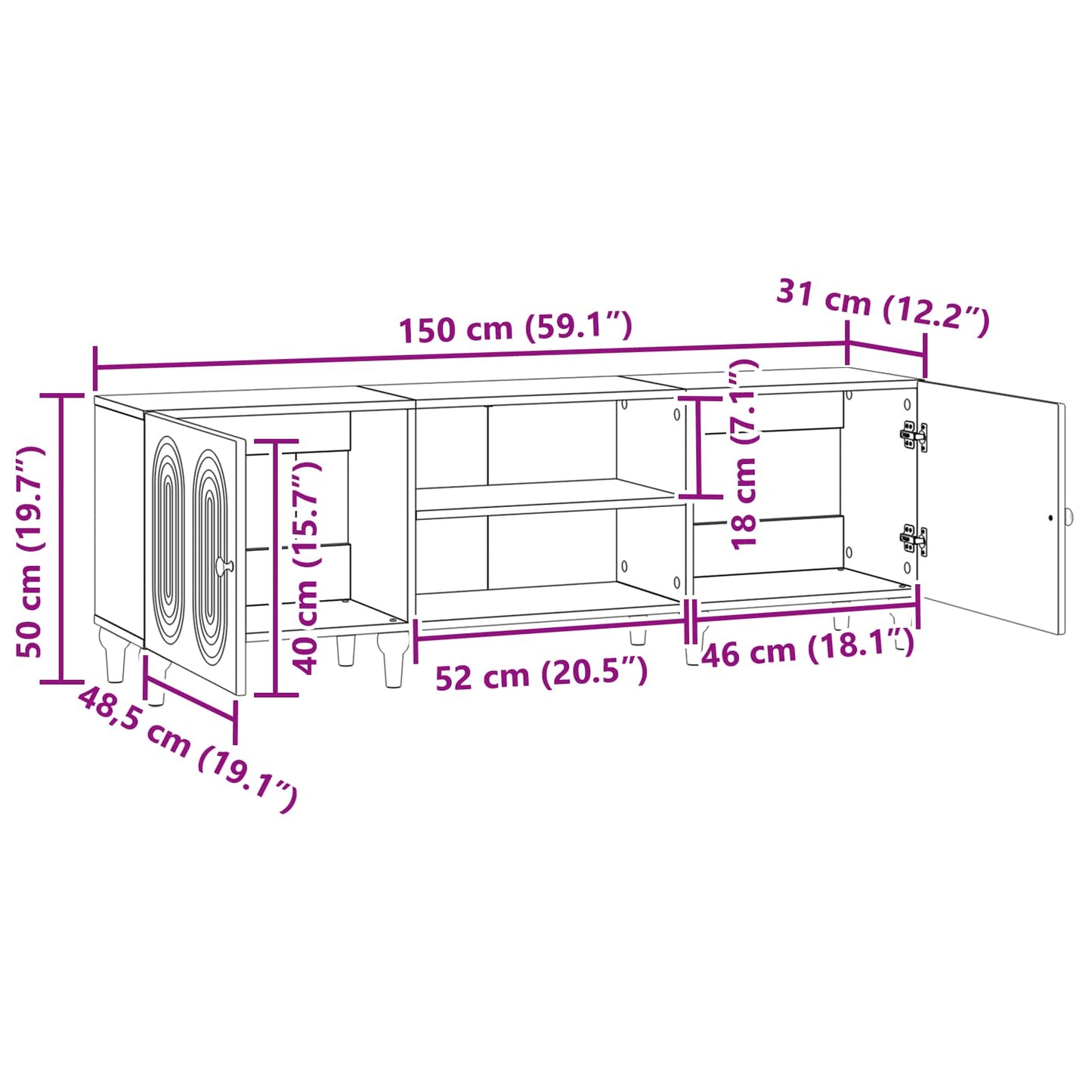 TV-skab Gammelt træ 150 x 31 x 50 cm Konstrueret træ