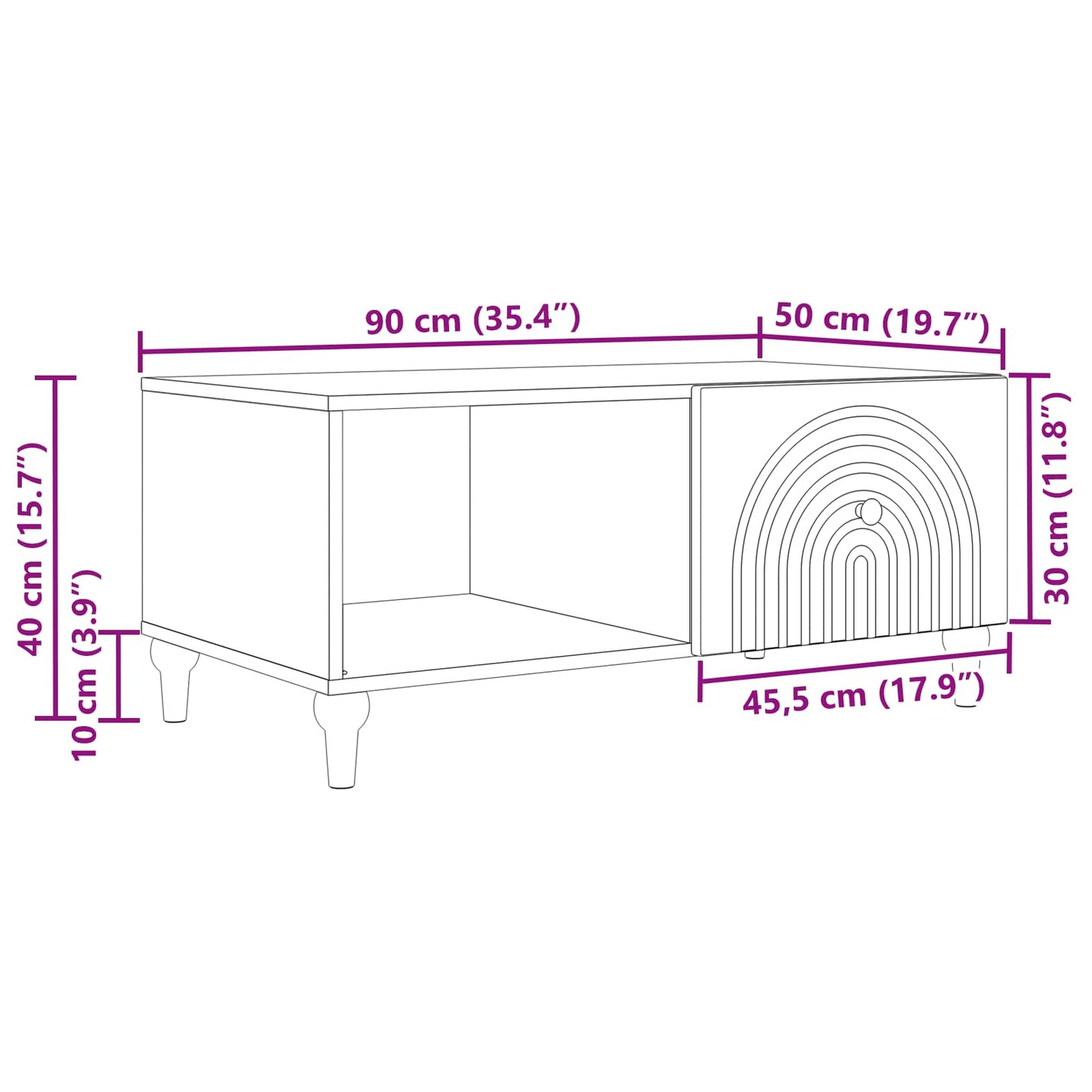 Sofabord Sort 90 x 50 x 40 cm Konstrueret træ
